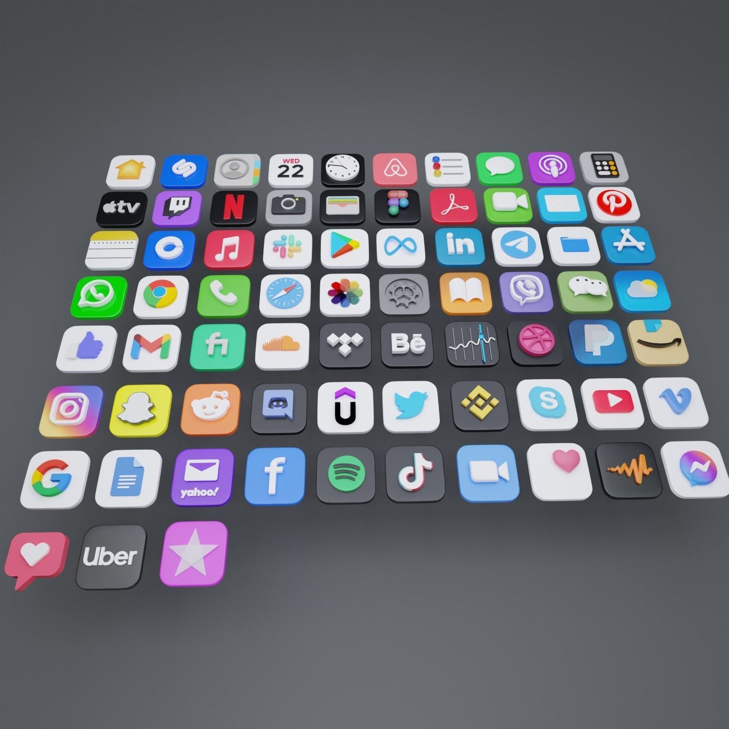 ios 15 Big Sur 3D SOCIAL MEDIA ICONS Low-poly 3D model 3D model_10