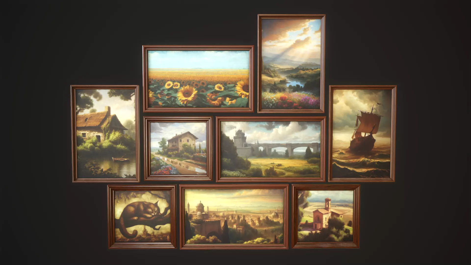 Set of vintage paintings Low-poly 3D model_0