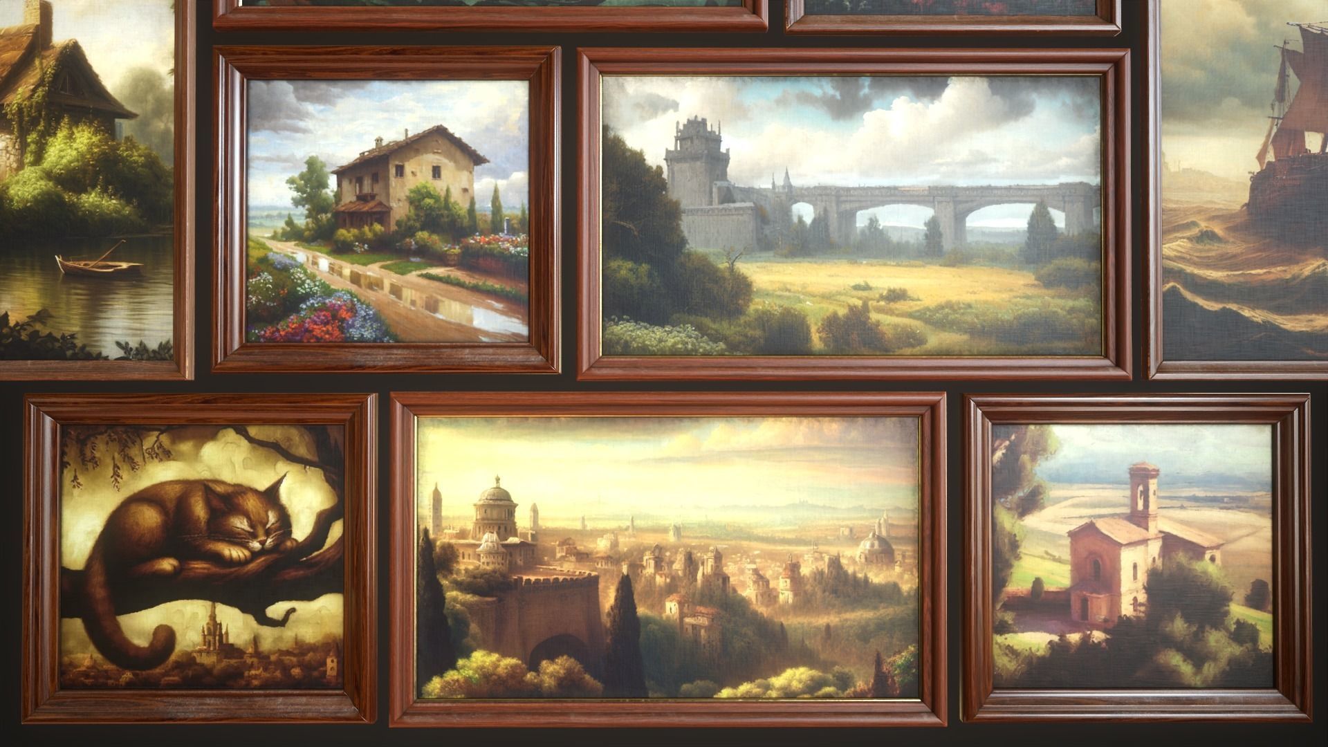 Set of vintage paintings Low-poly 3D model_1