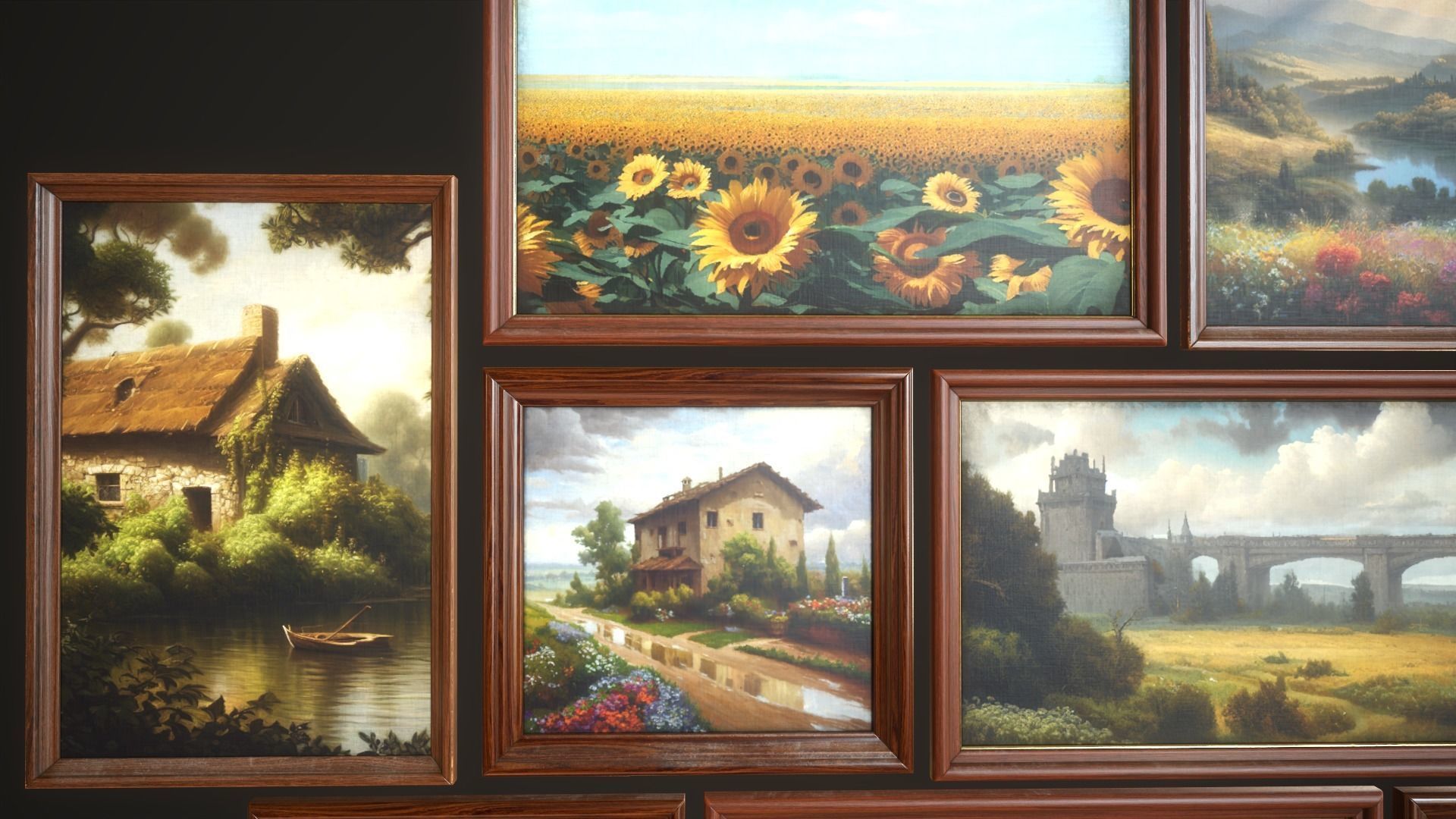 Set of vintage paintings Low-poly 3D model_2
