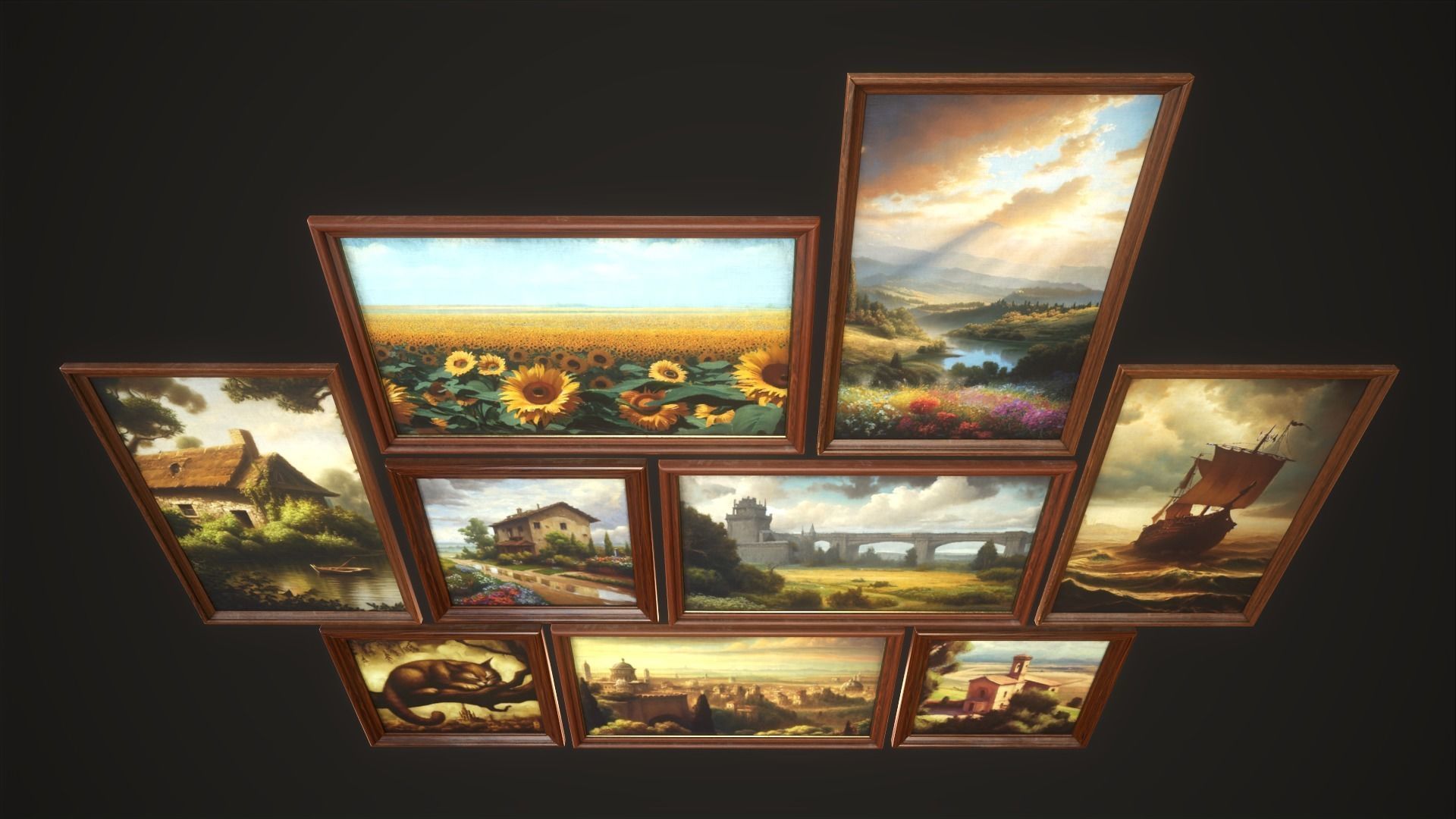 Set of vintage paintings Low-poly 3D model_9