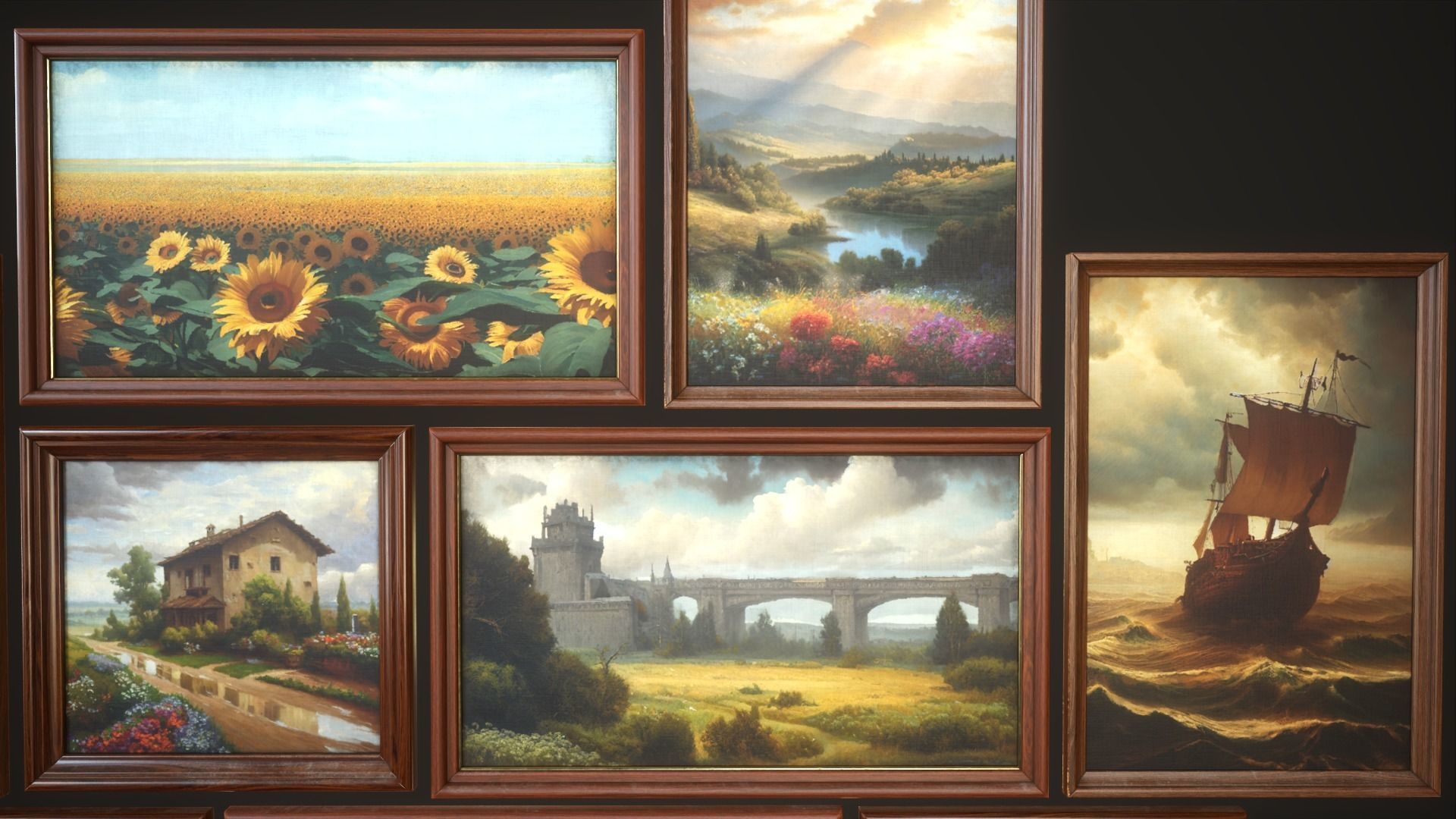 Set of vintage paintings Low-poly 3D model_3