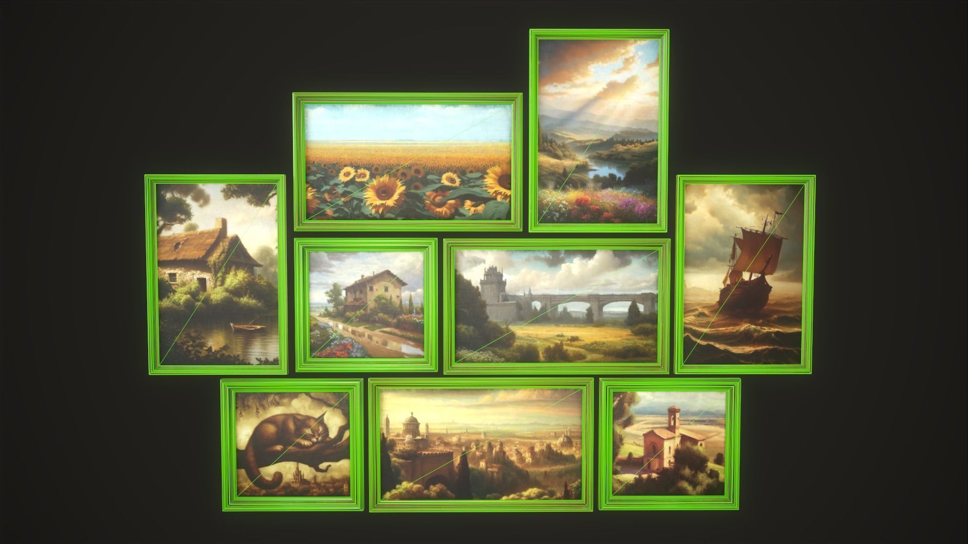 Set of vintage paintings Low-poly 3D model_7