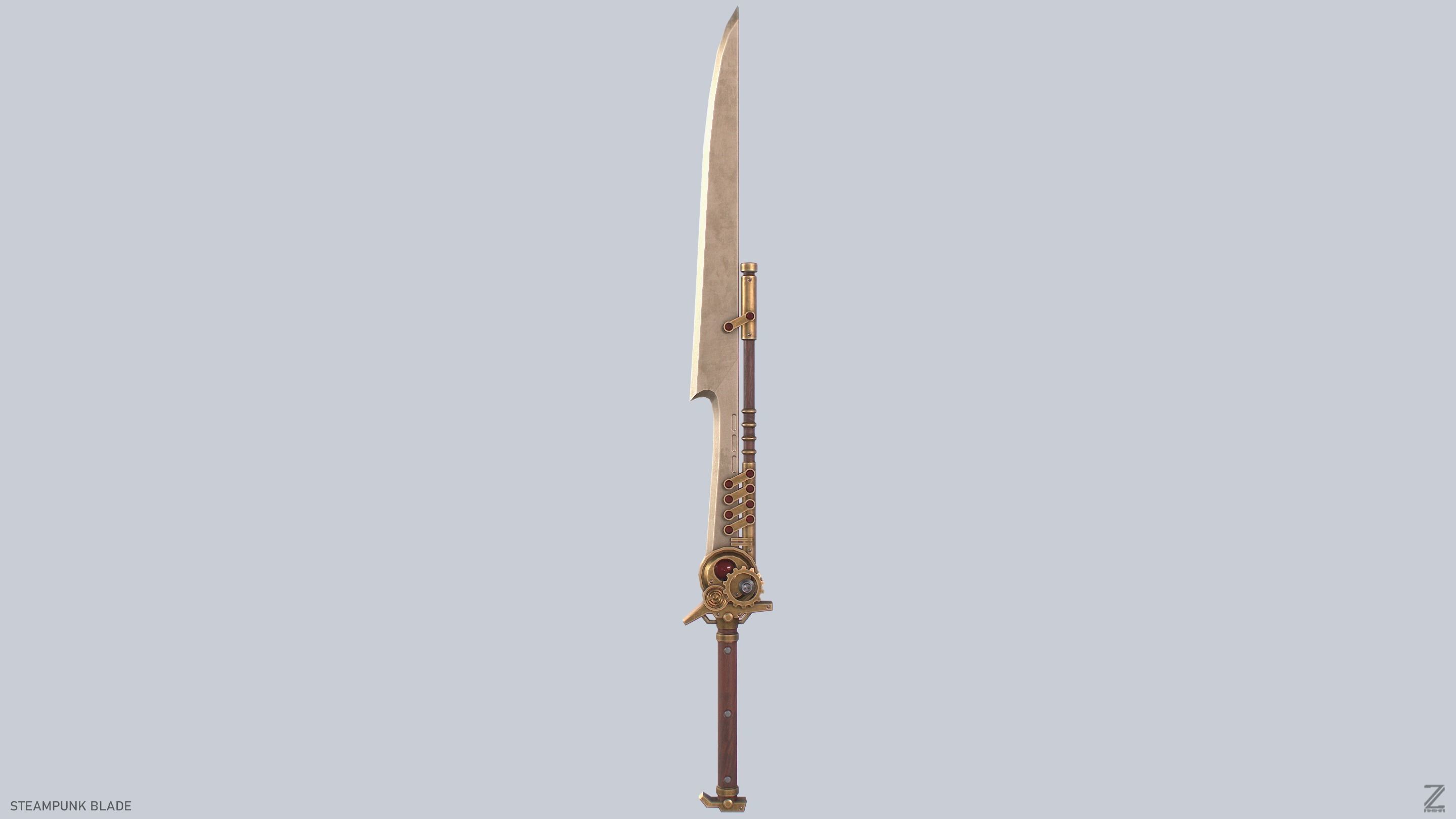 Steampunk blade Low-poly 3D model_2