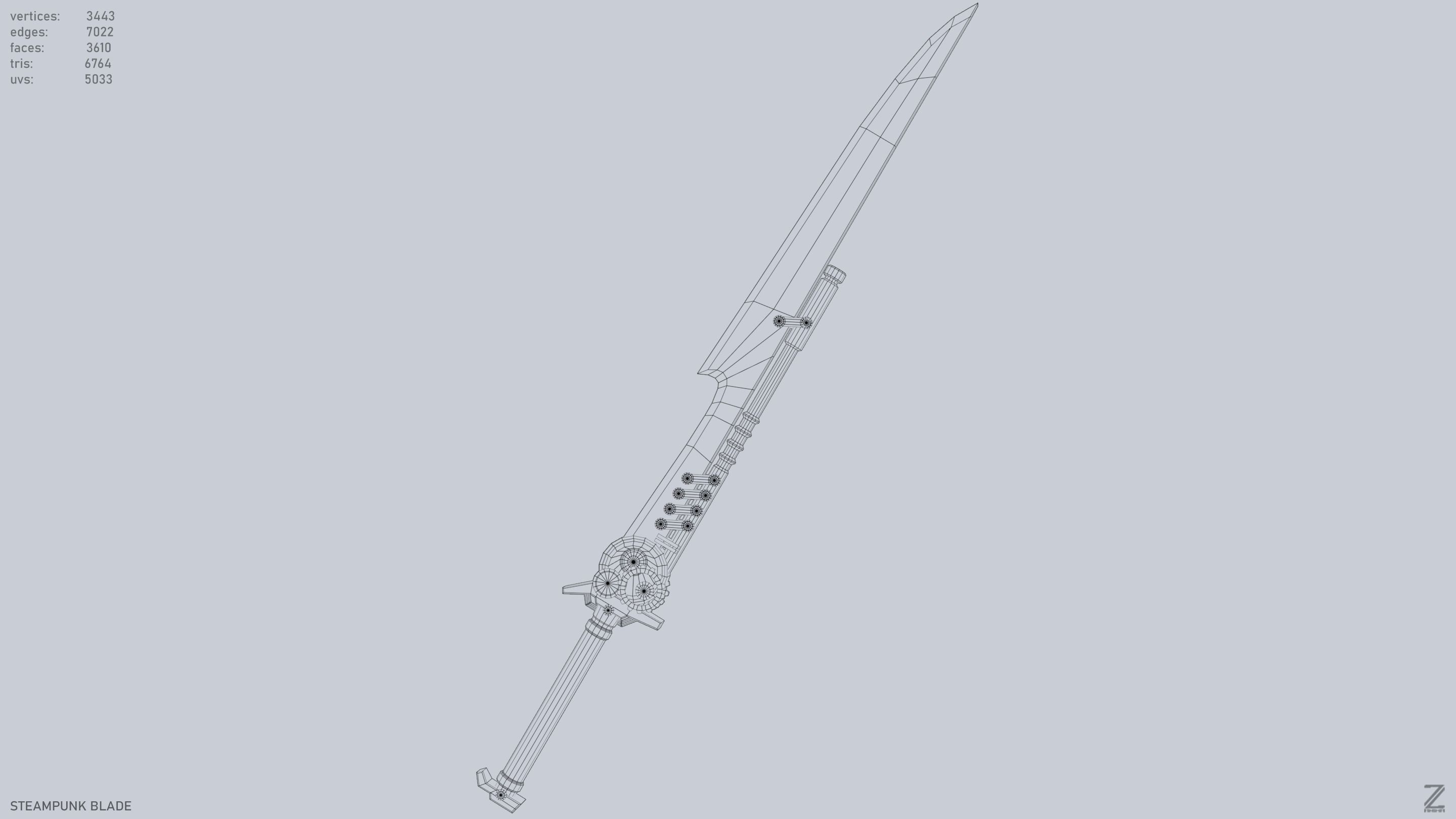 Steampunk blade Low-poly 3D model_12