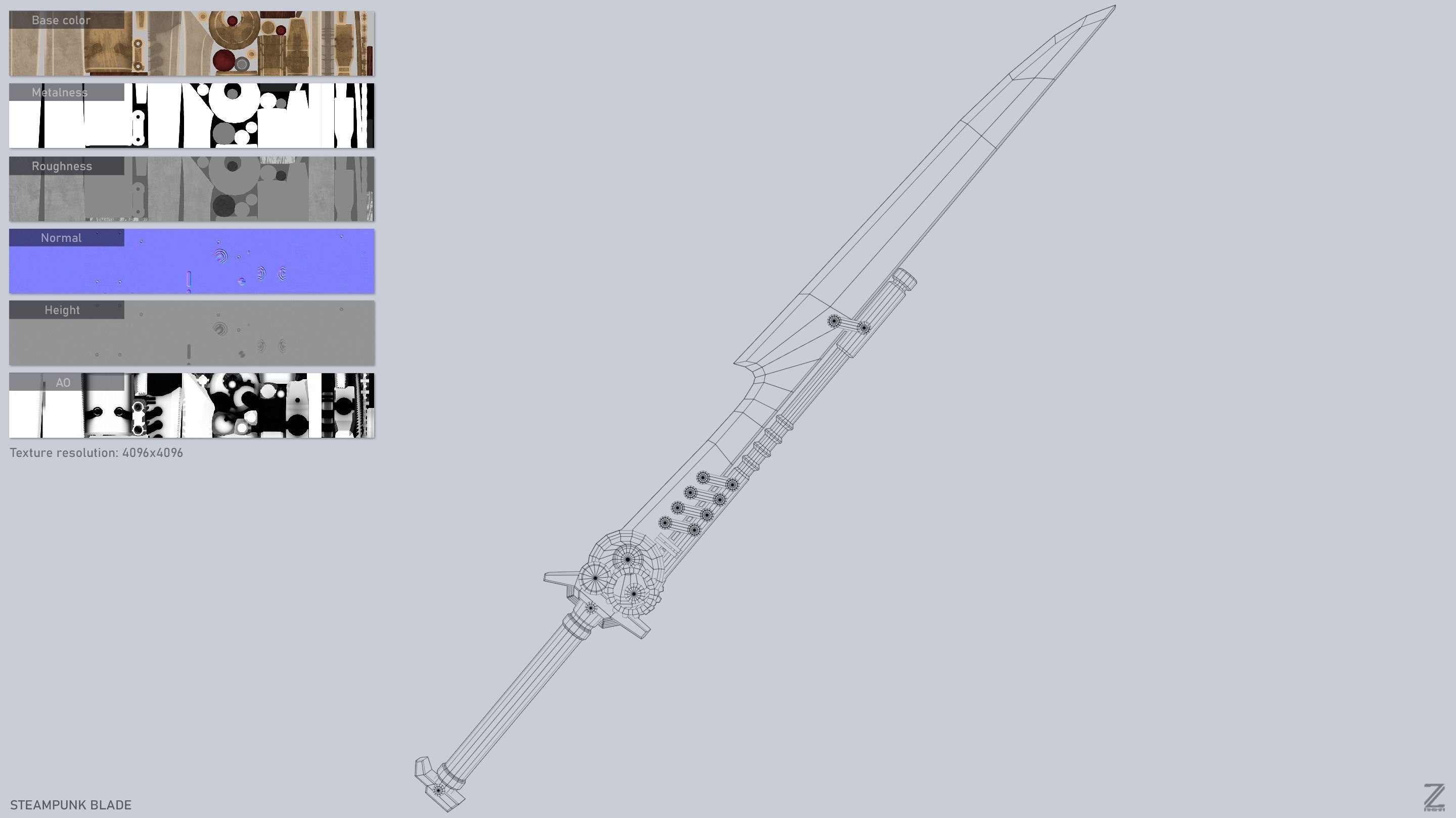 Steampunk blade Low-poly 3D model_3