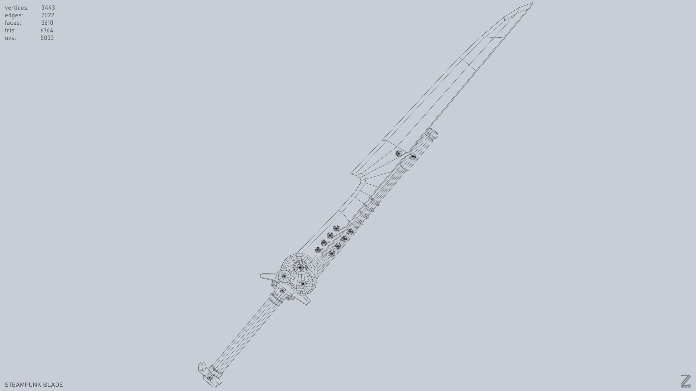 Steampunk blade Low-poly 3D model_15