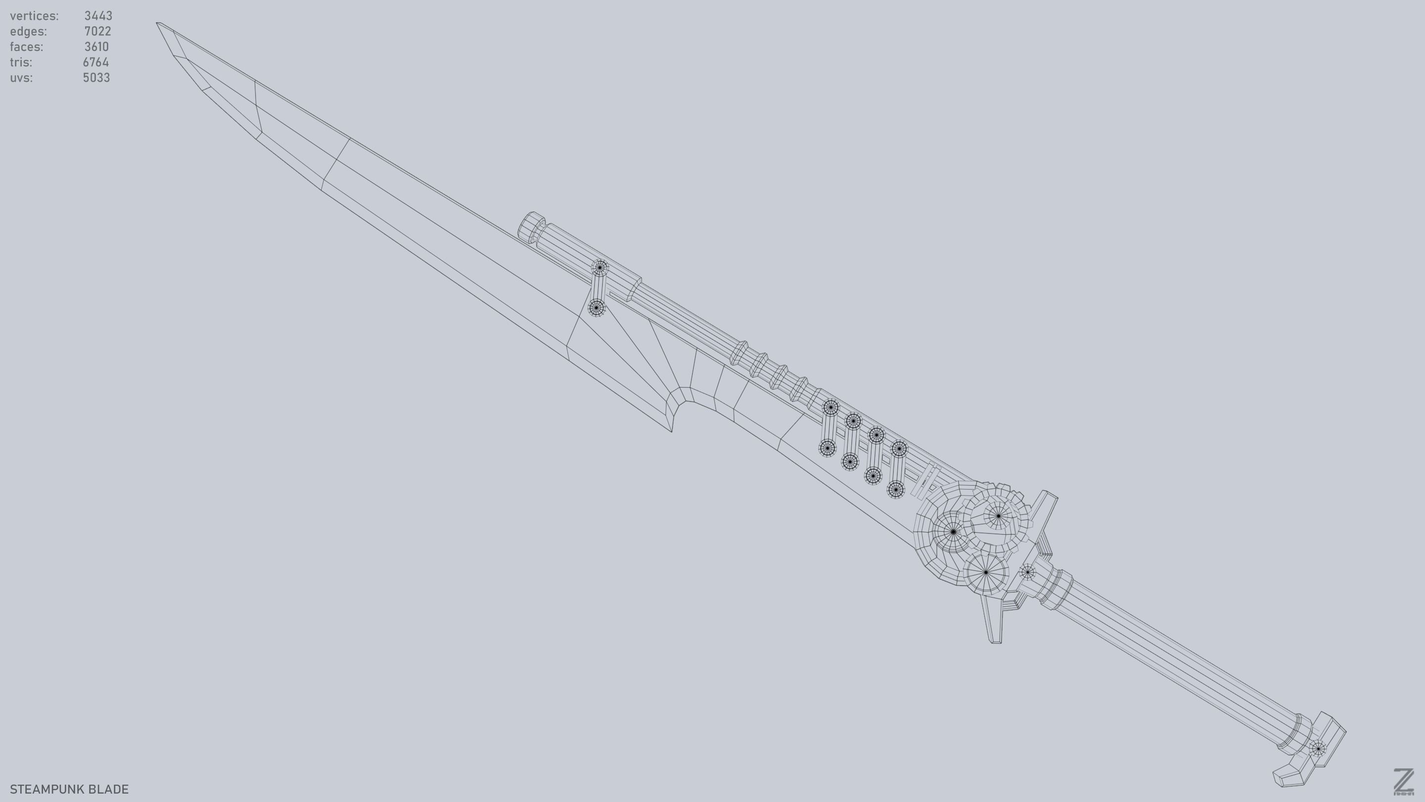 Steampunk blade Low-poly 3D model_11
