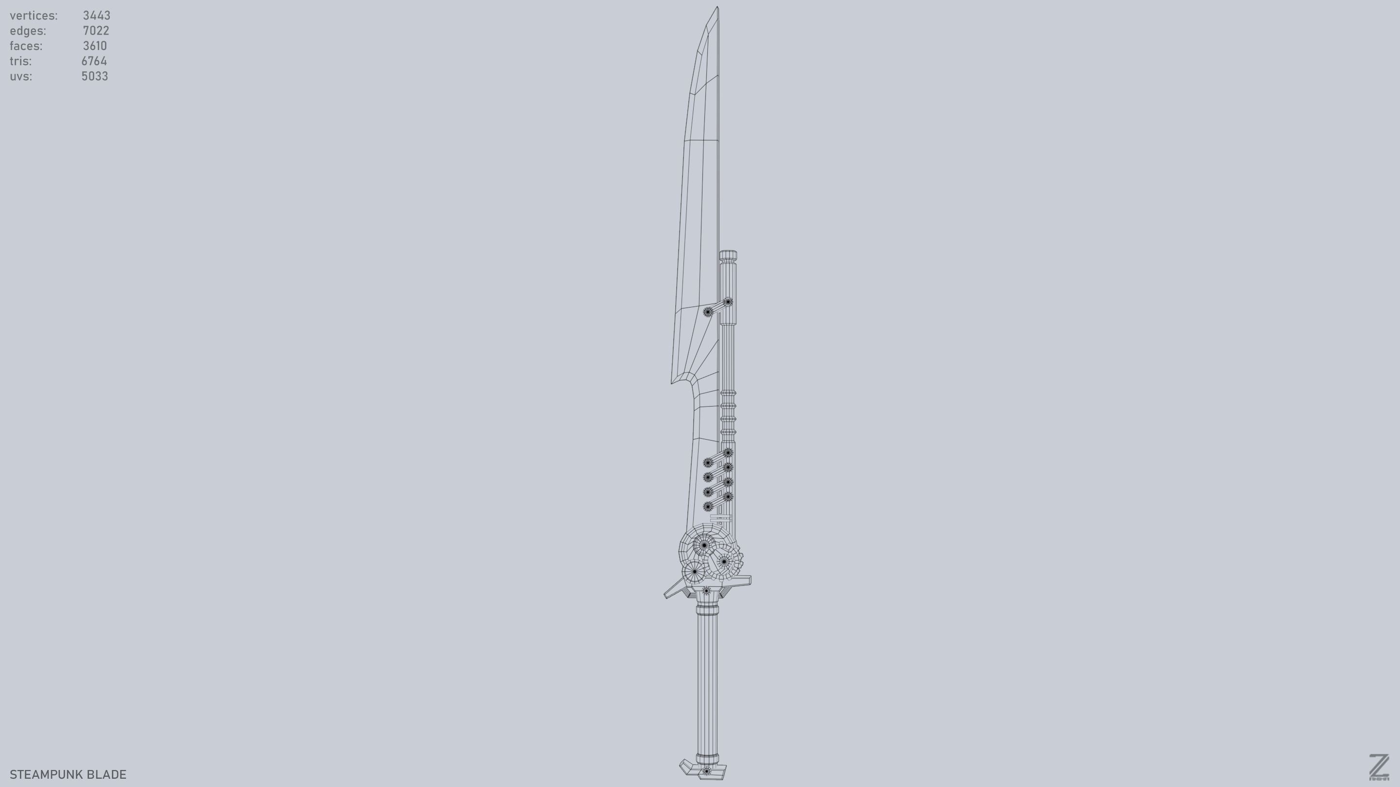 Steampunk blade Low-poly 3D model_10