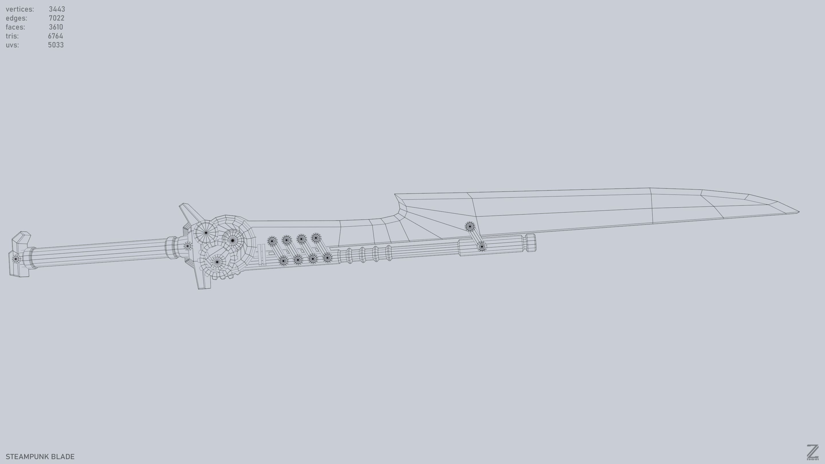 Steampunk blade Low-poly 3D model_4