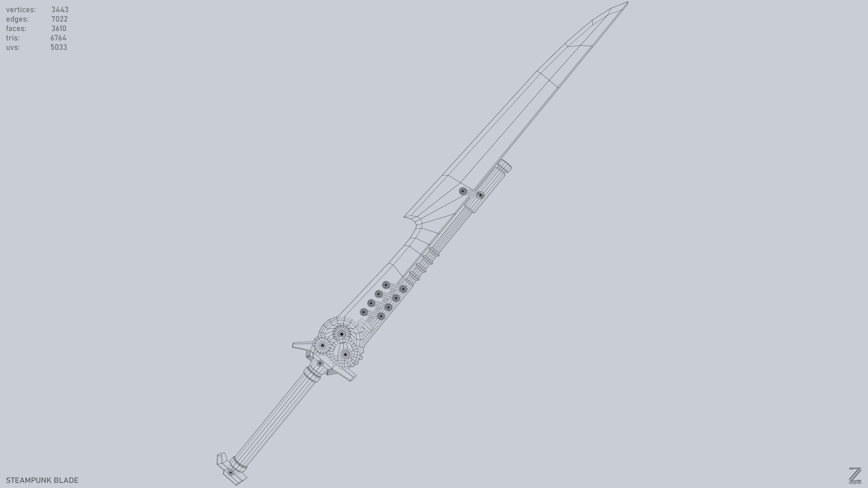 Steampunk blade Low-poly 3D model_13