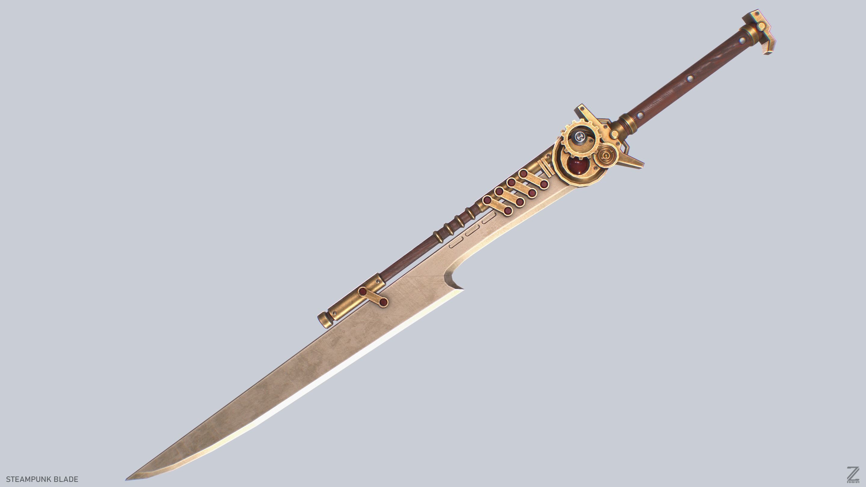 Steampunk blade Low-poly 3D model_9