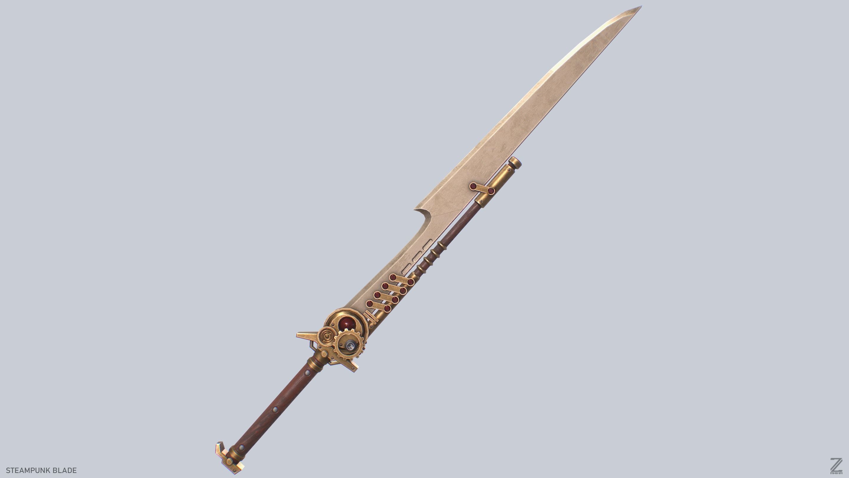 Steampunk blade Low-poly 3D model_5