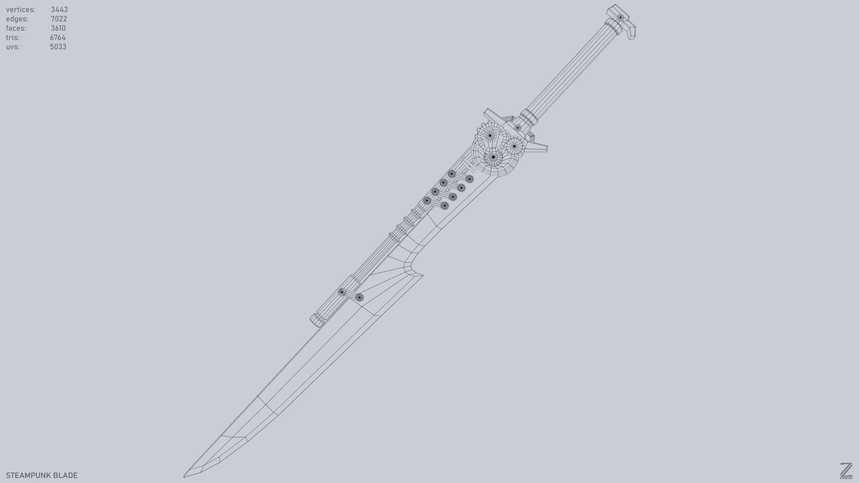Steampunk blade Low-poly 3D model_14