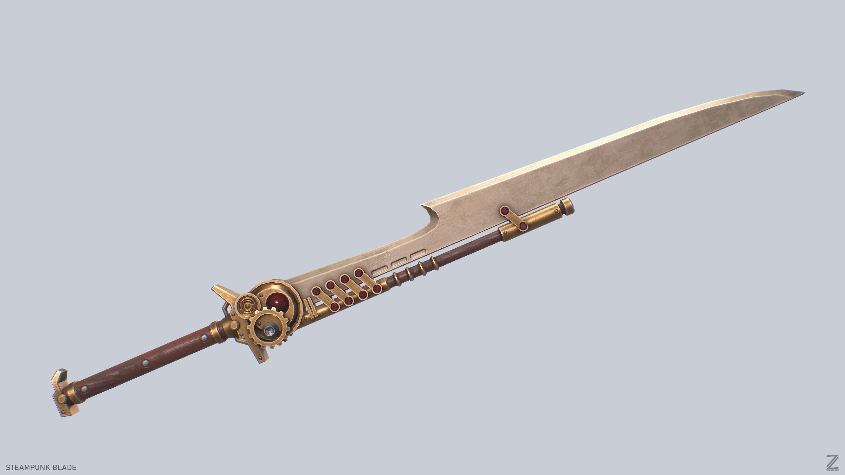 Steampunk blade Low-poly 3D model_7