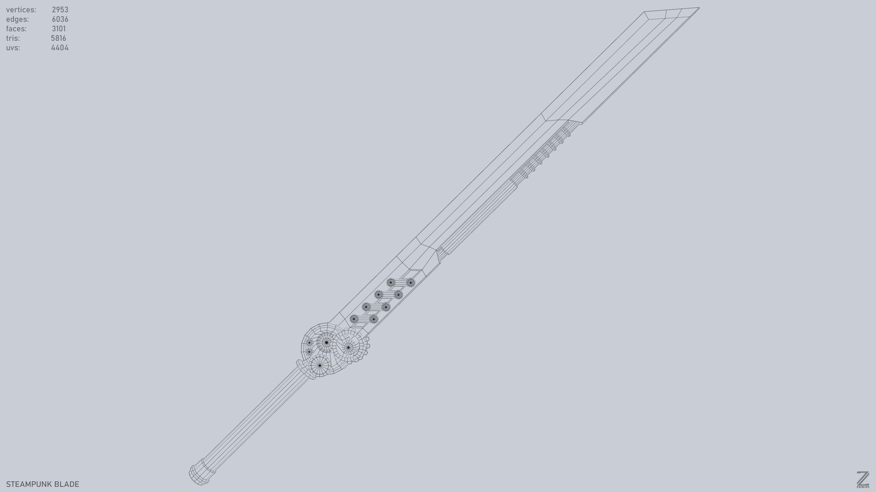 Steampunk blade Low-poly 3D model_12