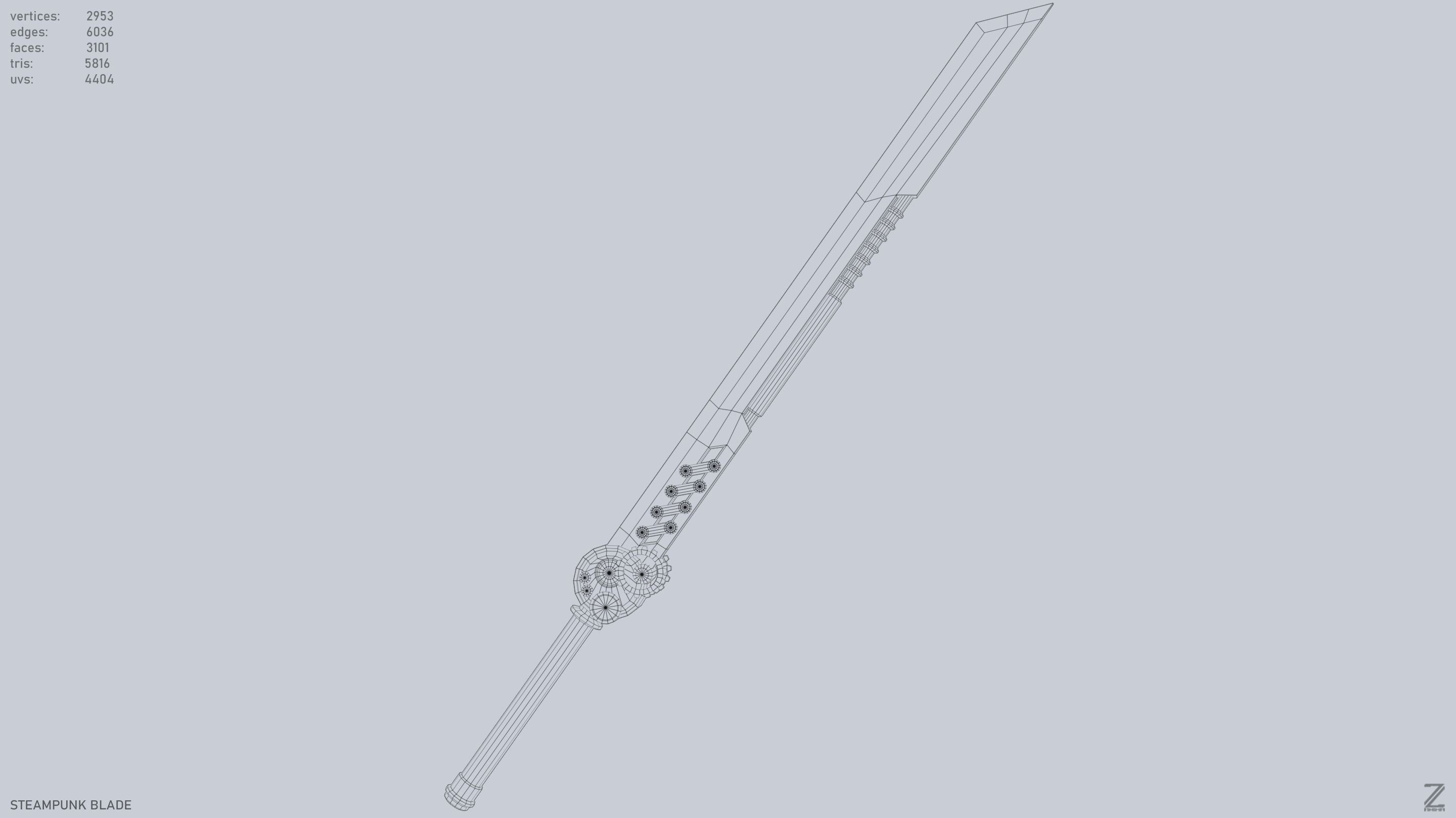 Steampunk blade Low-poly 3D model_15