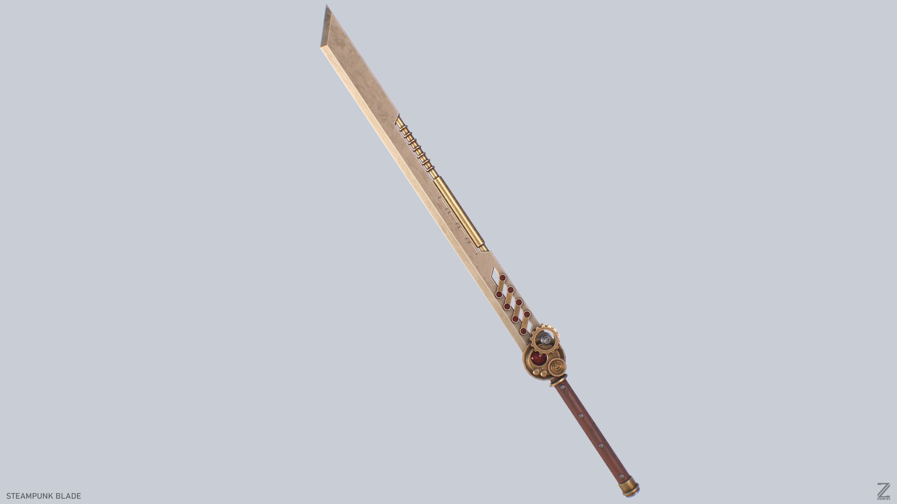 Steampunk blade Low-poly 3D model_9