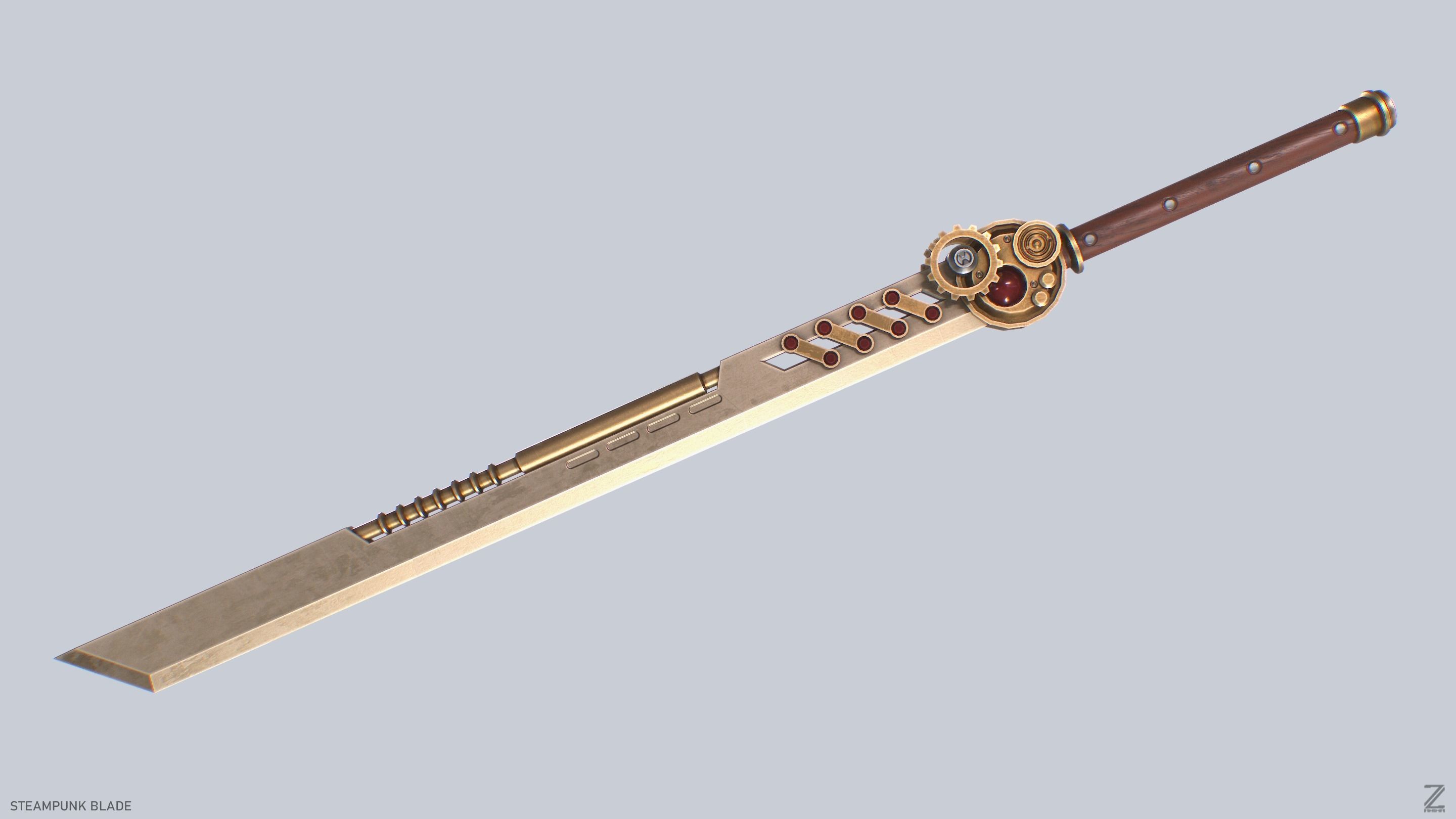 Steampunk blade Low-poly 3D model_8
