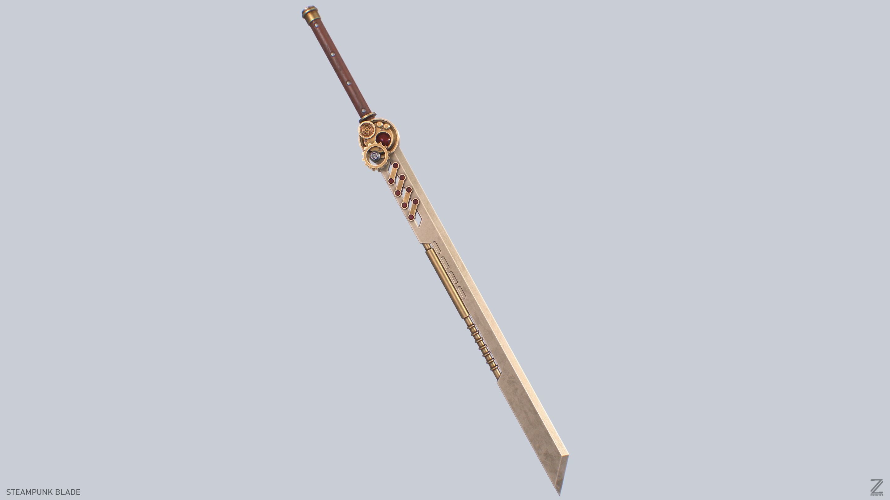 Steampunk blade Low-poly 3D model_2