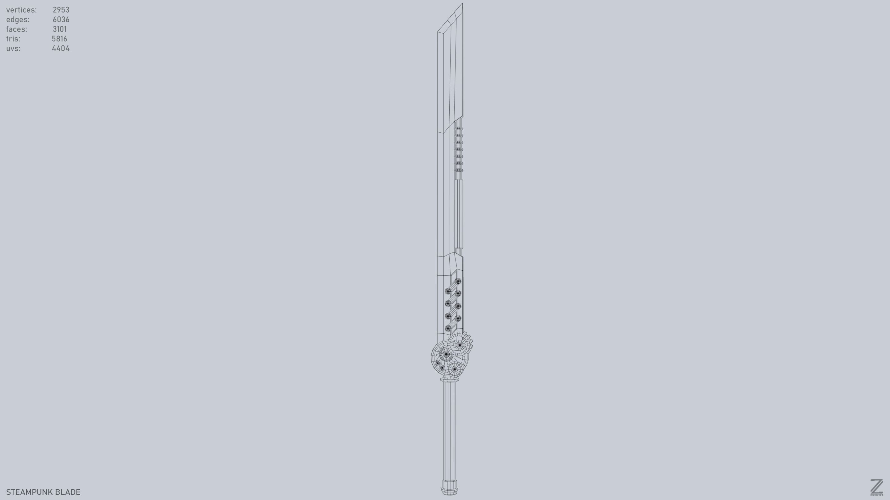 Steampunk blade Low-poly 3D model_10