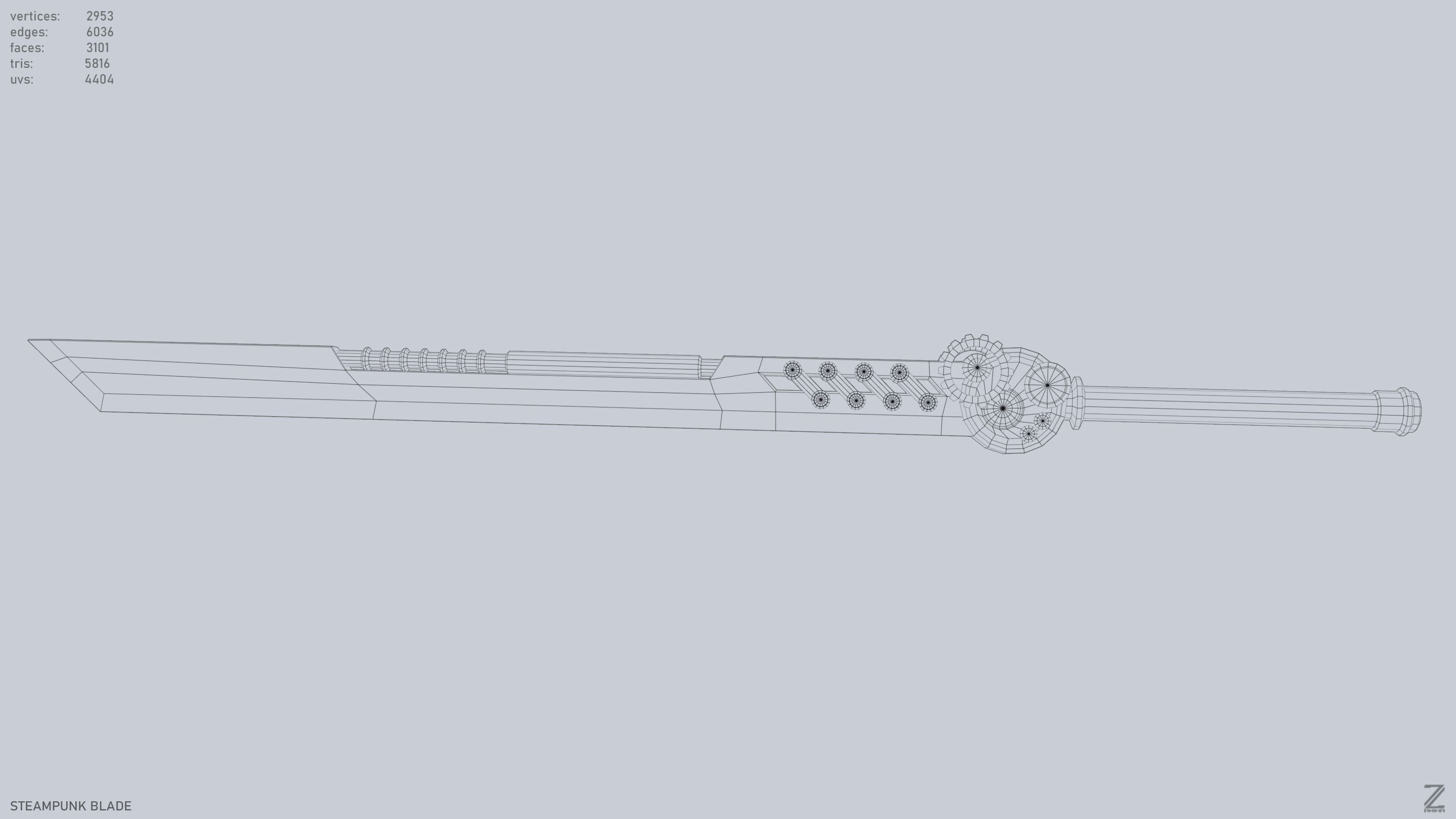 Steampunk blade Low-poly 3D model_4