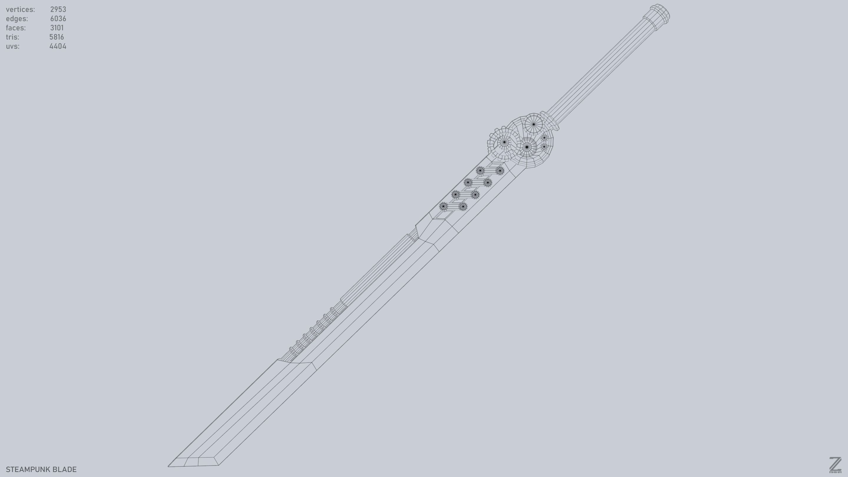 Steampunk blade Low-poly 3D model_14