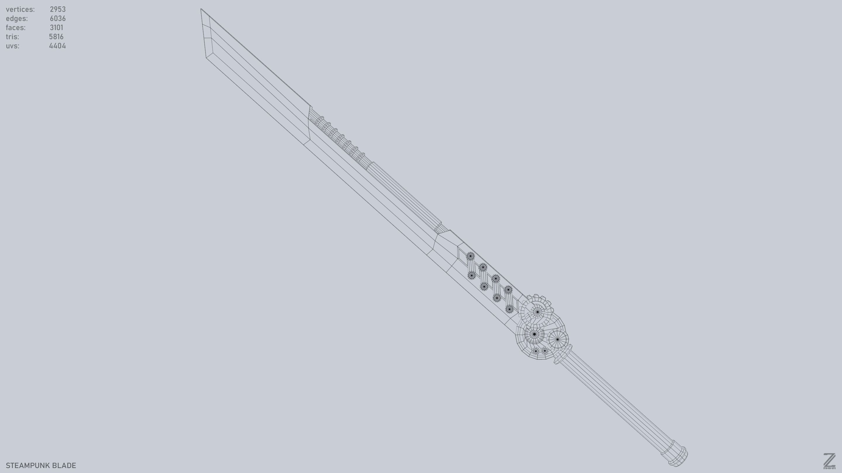 Steampunk blade Low-poly 3D model_11