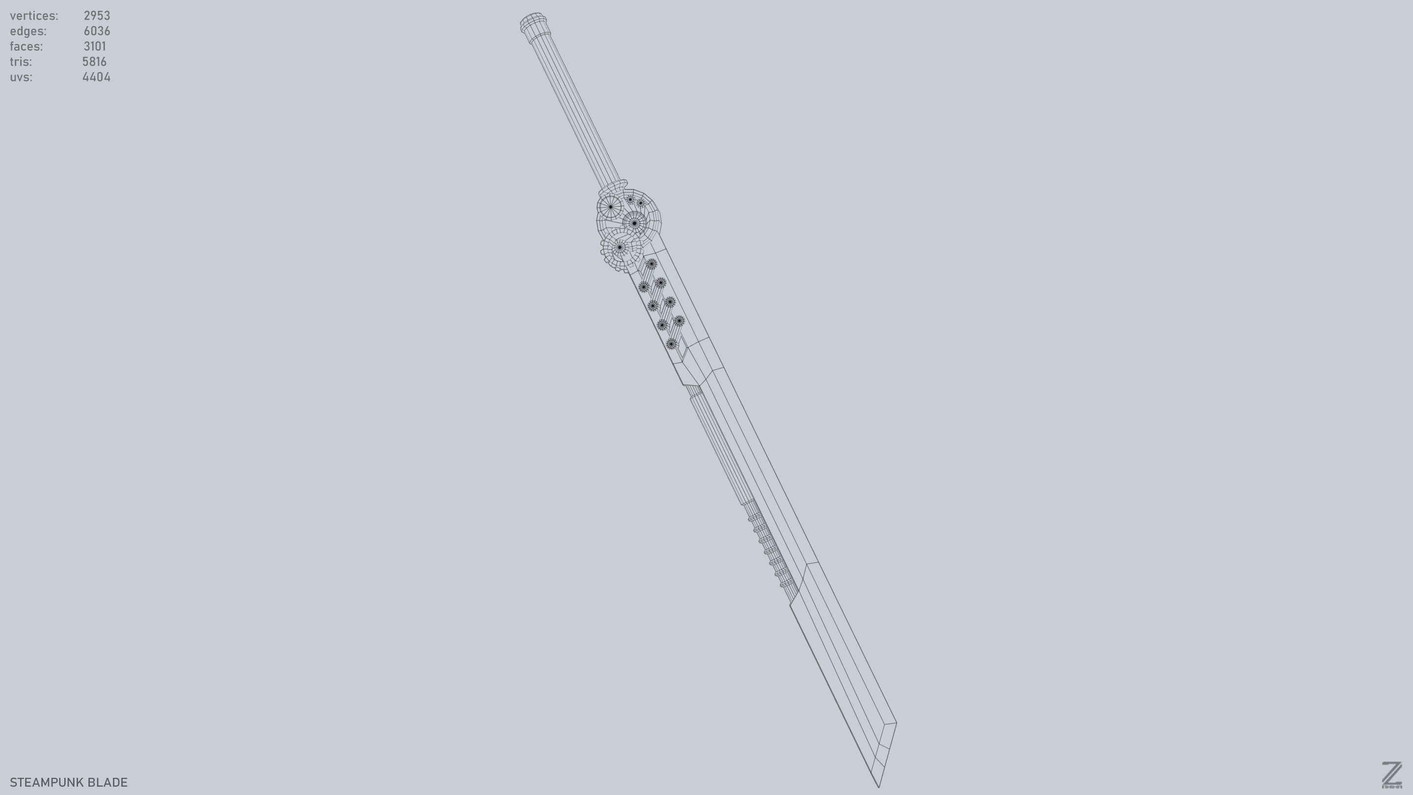 Steampunk blade Low-poly 3D model_13
