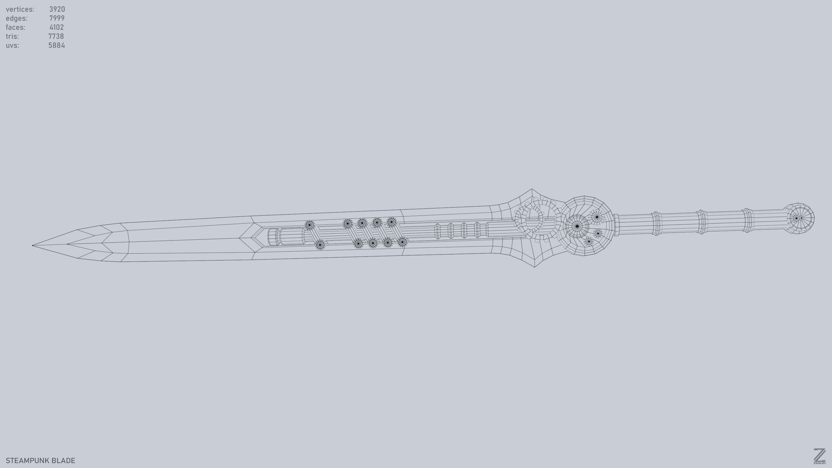 Steampunk blade Low-poly 3D model_11