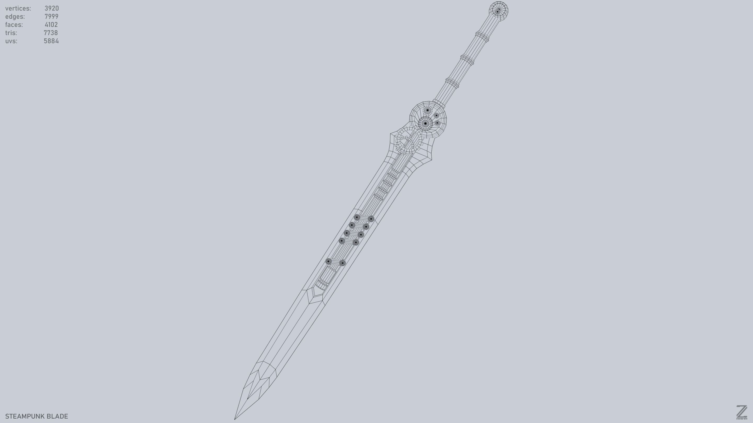 Steampunk blade Low-poly 3D model_14