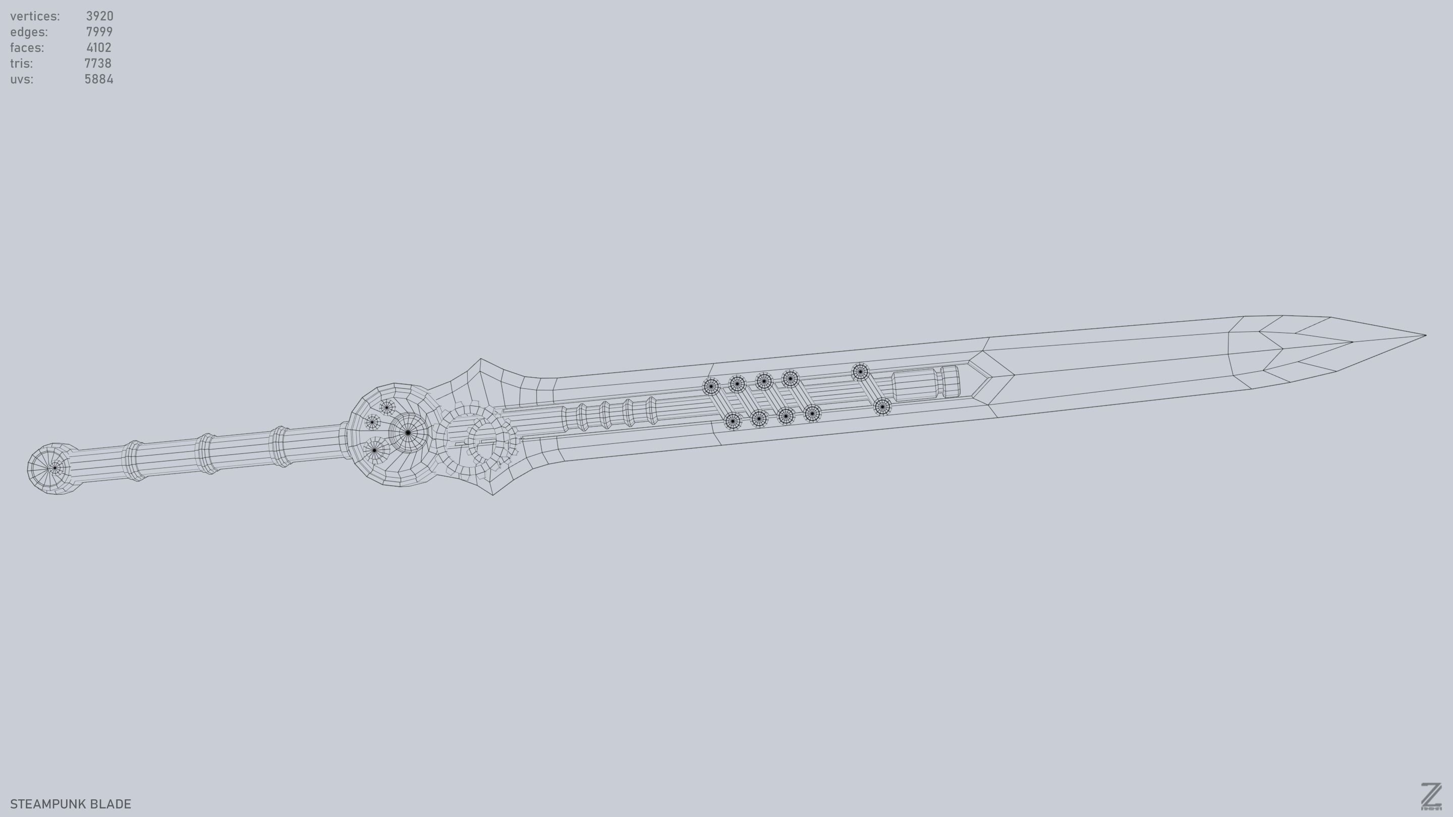 Steampunk blade Low-poly 3D model_13