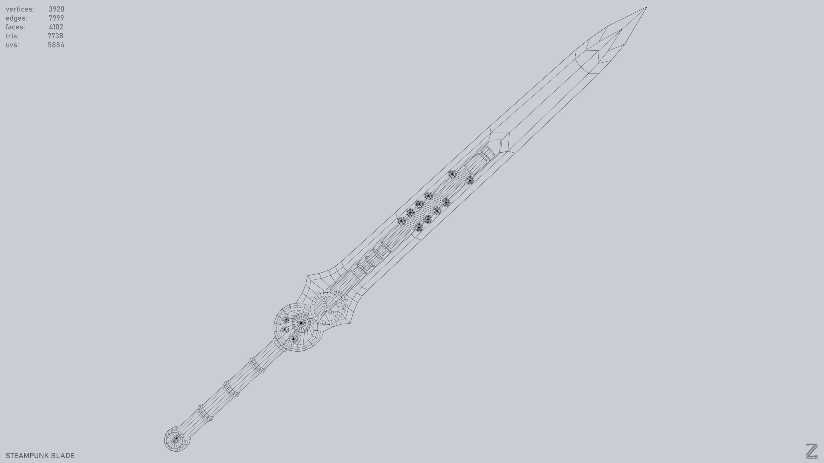 Steampunk blade Low-poly 3D model_12