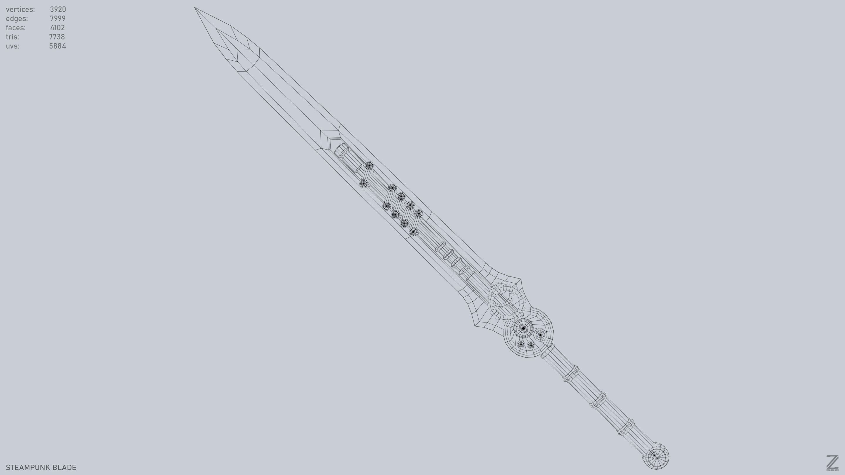 Steampunk blade Low-poly 3D model_10
