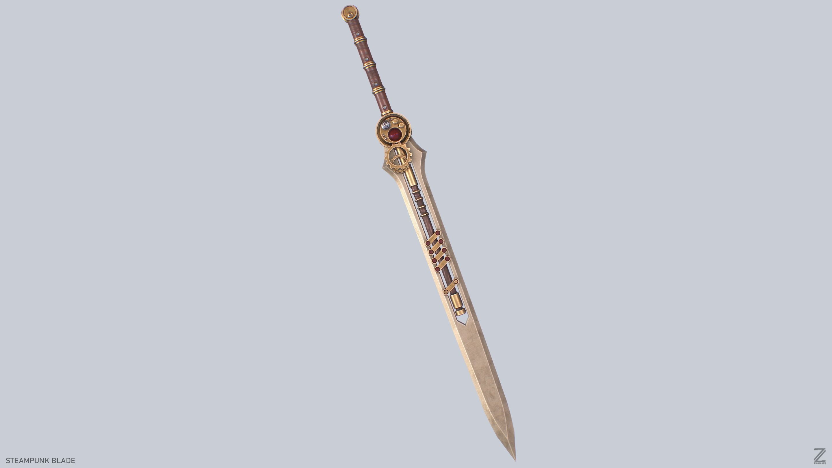 Steampunk blade Low-poly 3D model_9