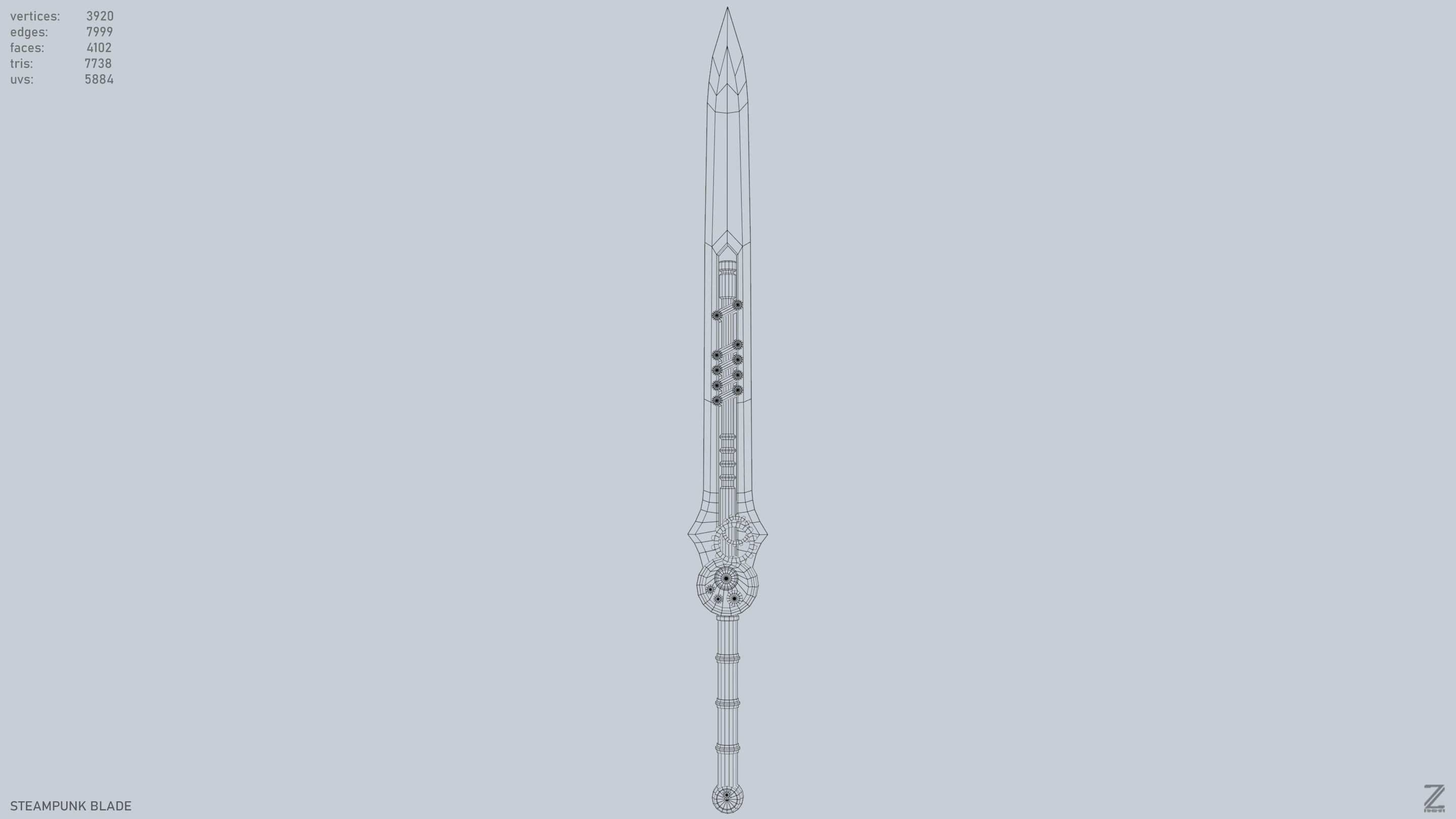 Steampunk blade Low-poly 3D model_4