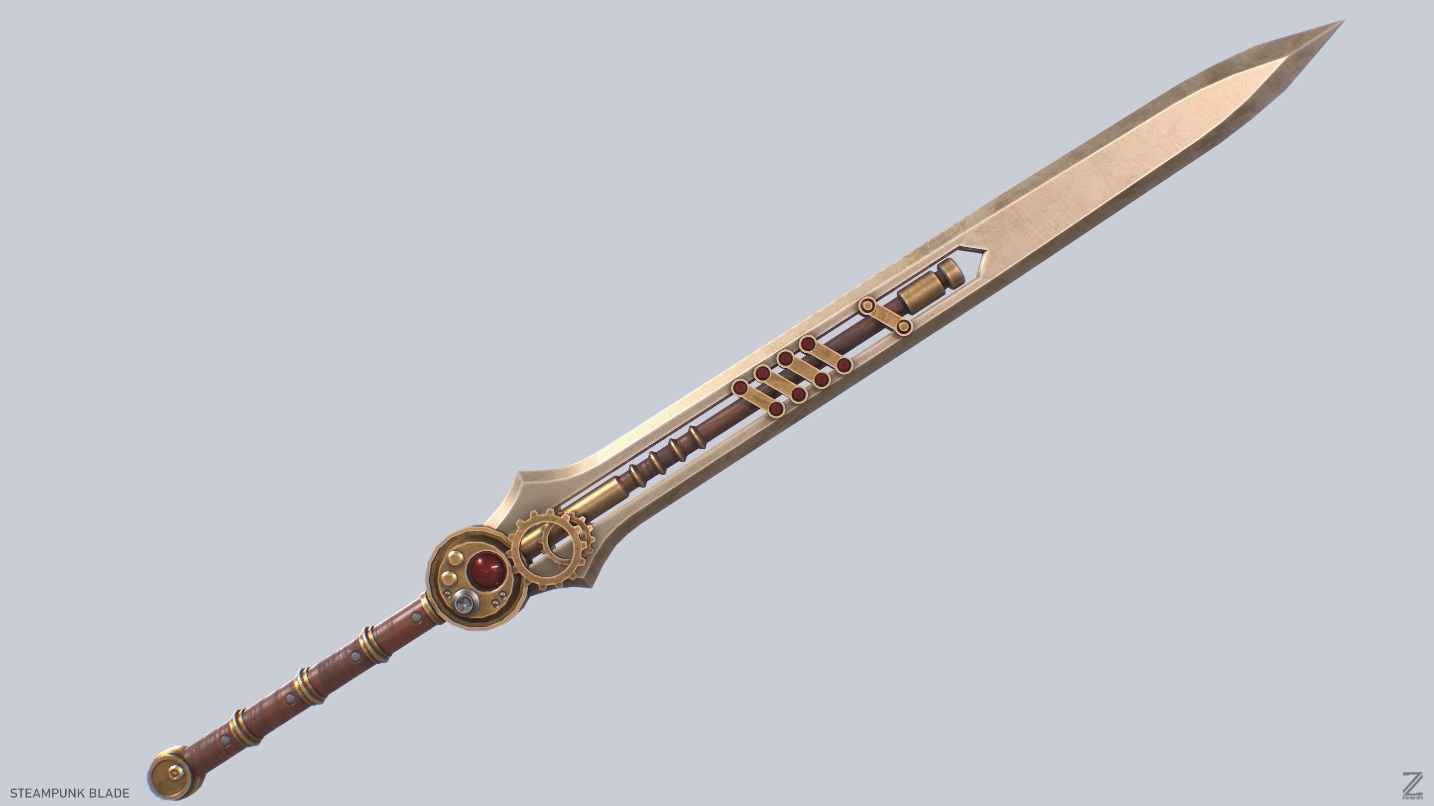 Steampunk blade Low-poly 3D model_8