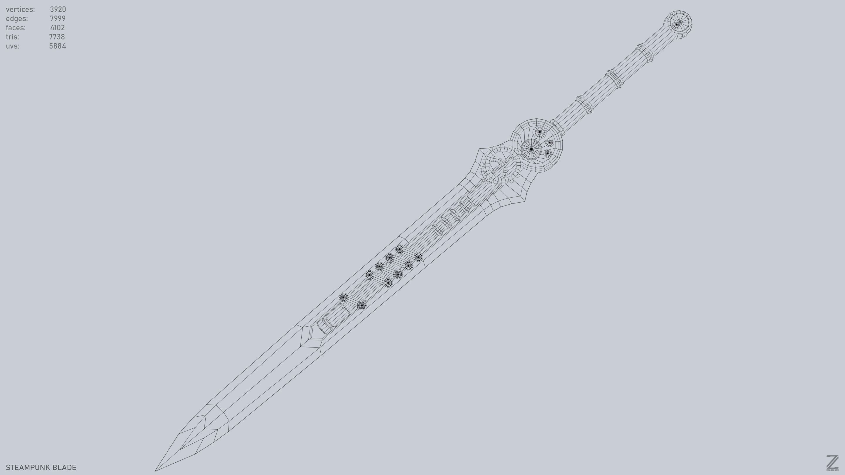 Steampunk blade Low-poly 3D model_15