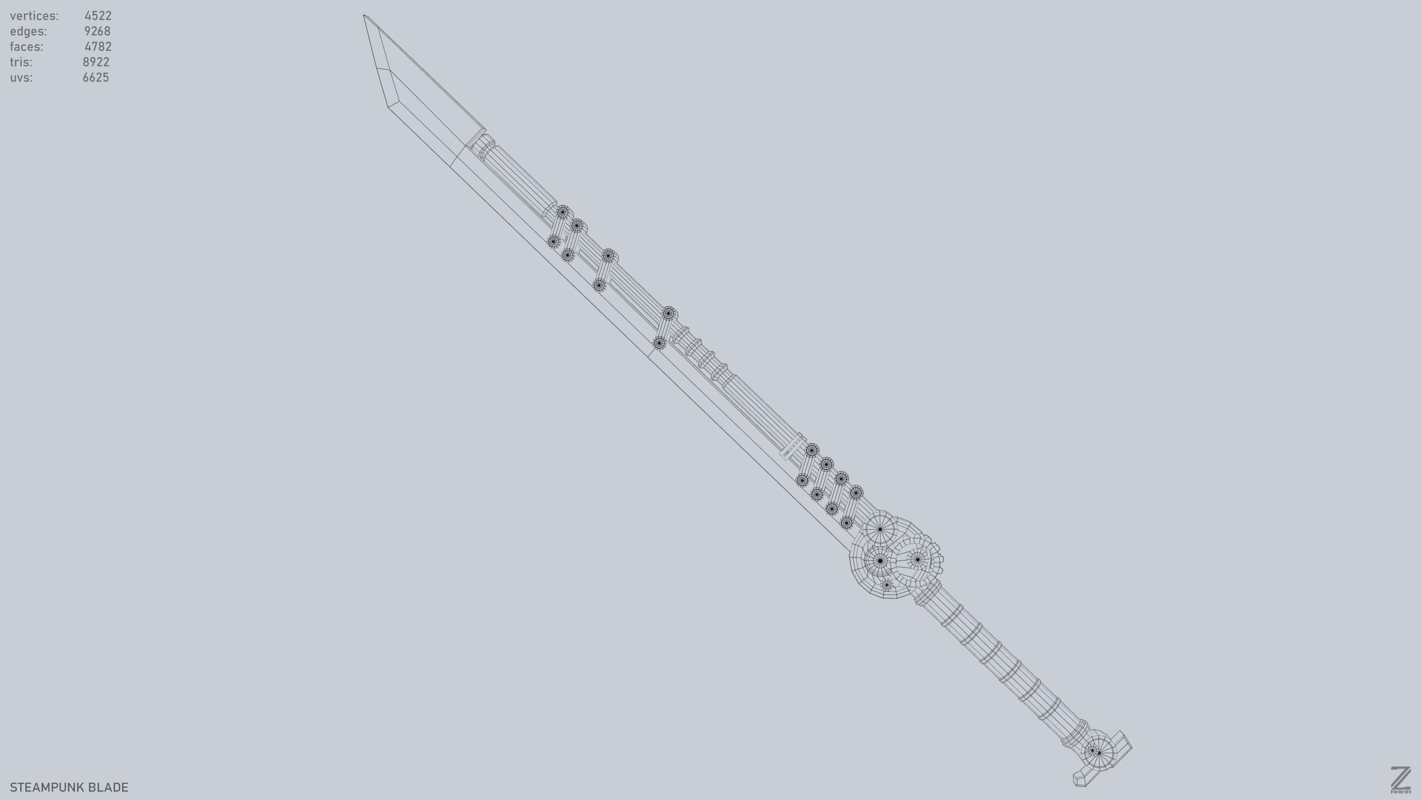 Steampunk blade Low-poly 3D model_11