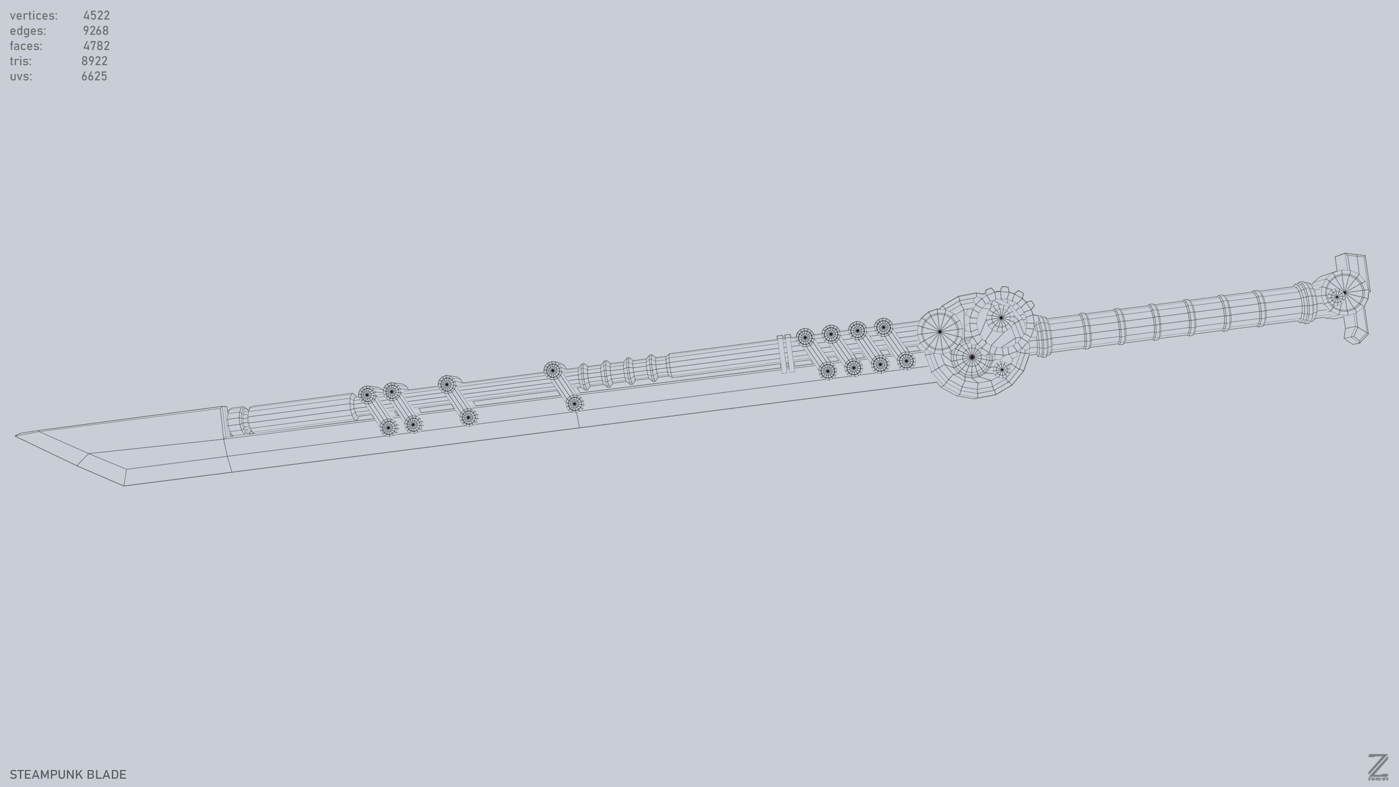 Steampunk blade Low-poly 3D model_4