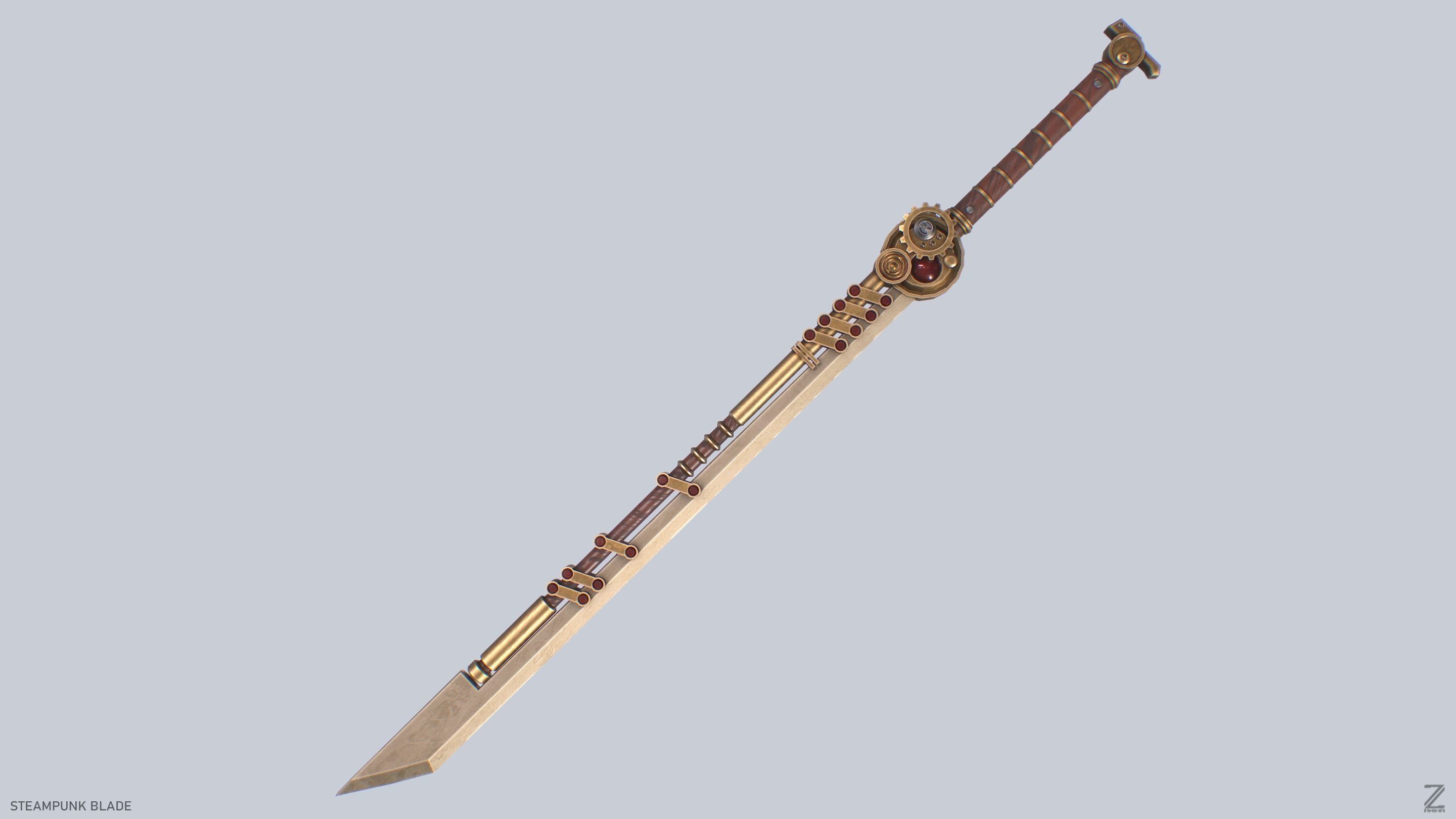 Steampunk blade Low-poly 3D model_5