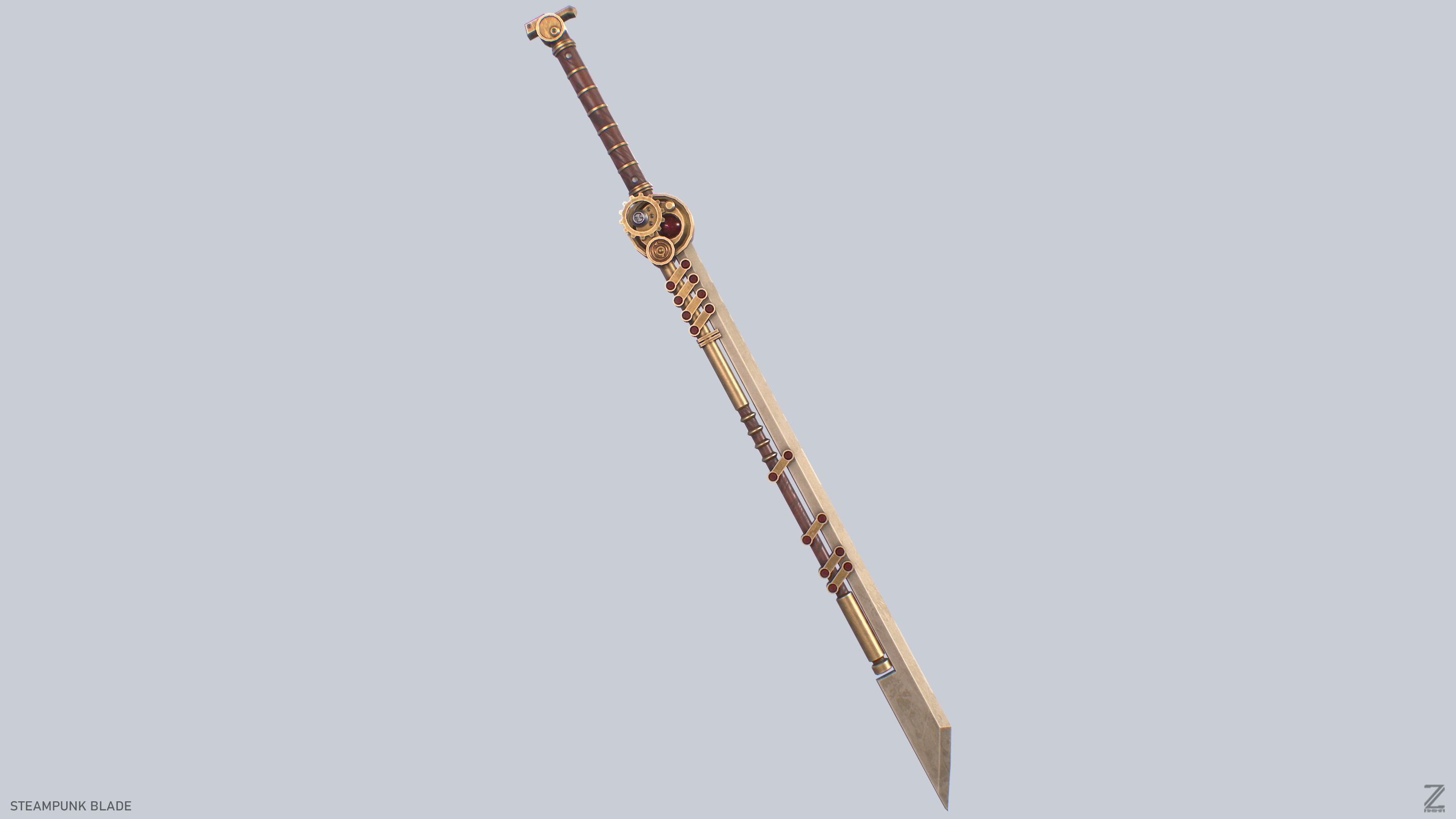 Steampunk blade Low-poly 3D model_9