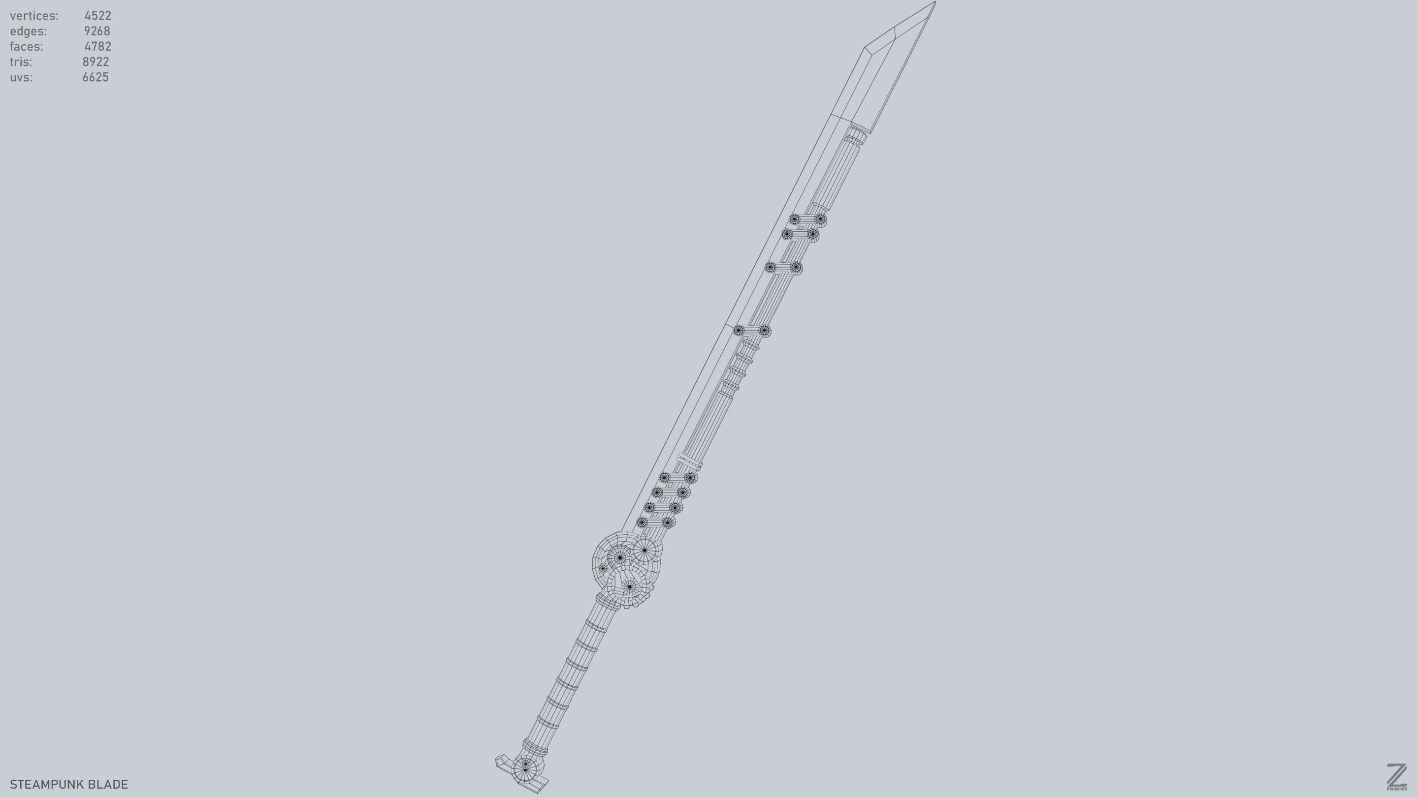 Steampunk blade Low-poly 3D model_12