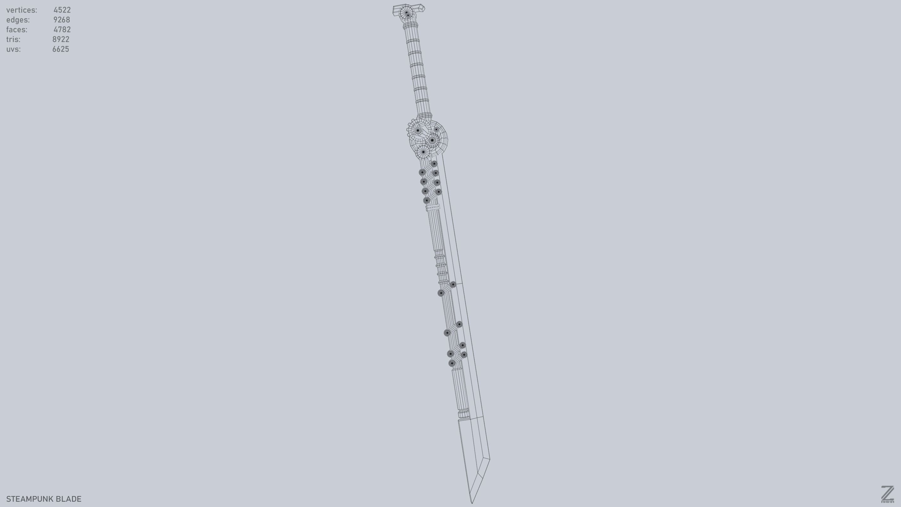 Steampunk blade Low-poly 3D model_14