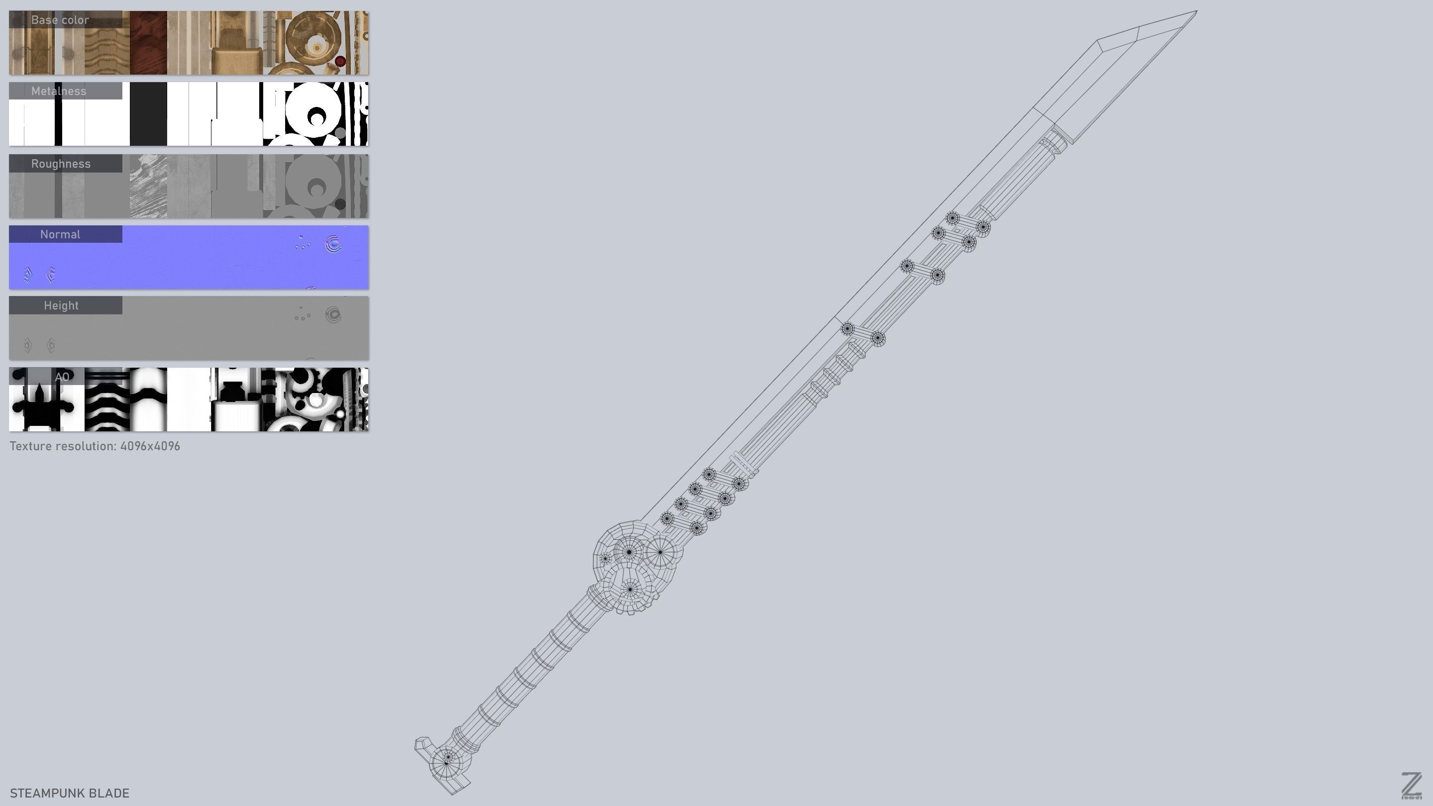 Steampunk blade Low-poly 3D model_3