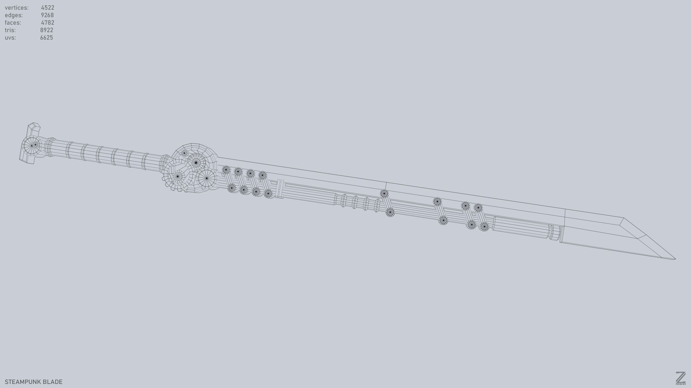 Steampunk blade Low-poly 3D model_13