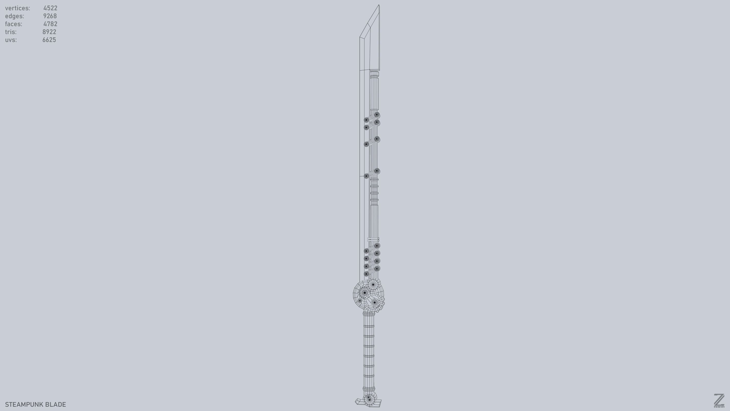 Steampunk blade Low-poly 3D model_10