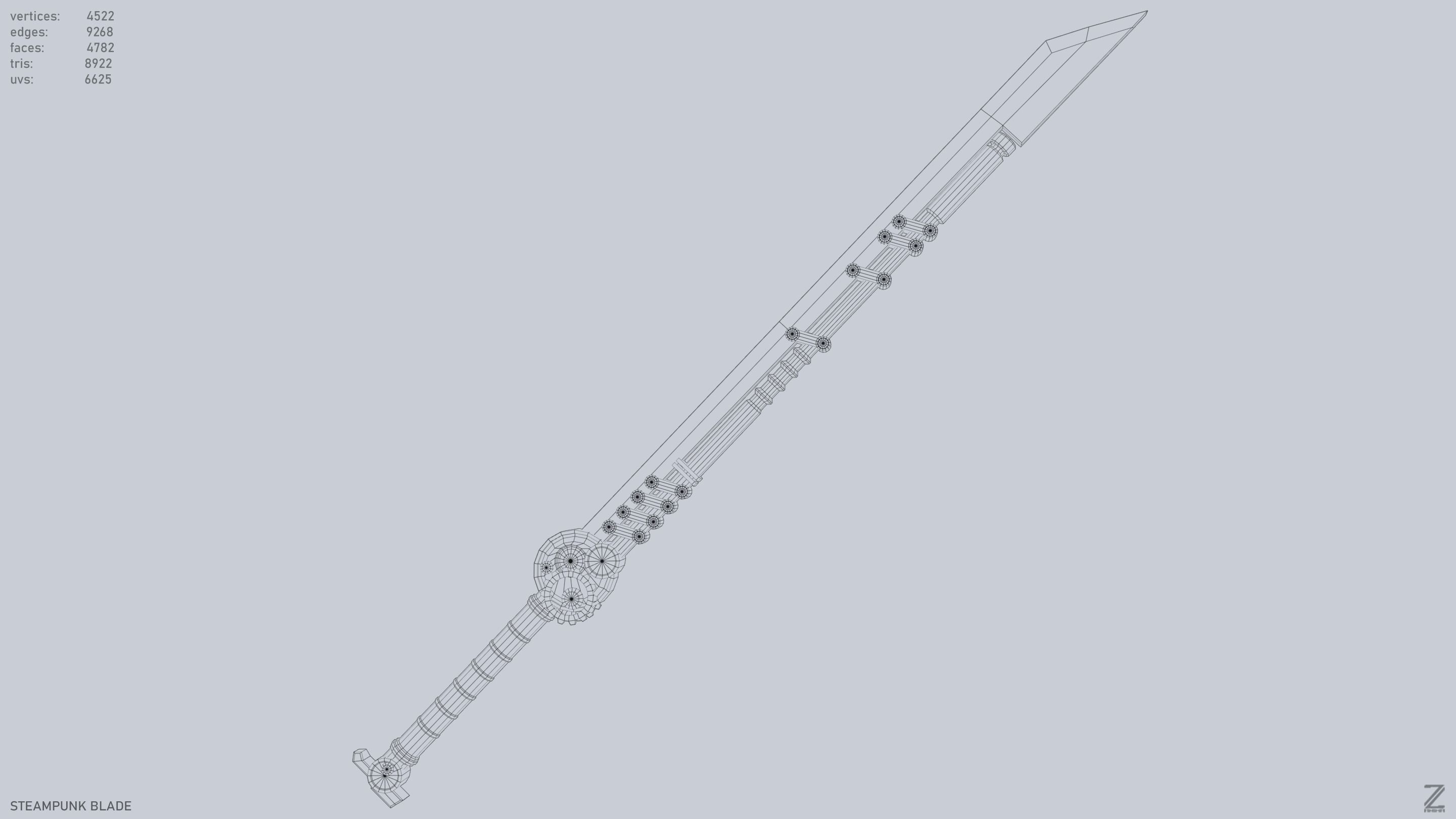 Steampunk blade Low-poly 3D model_15