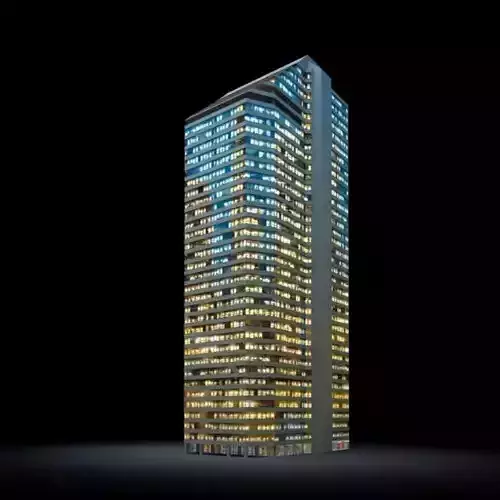 Skyscraper tall building lit up at night 3D model
