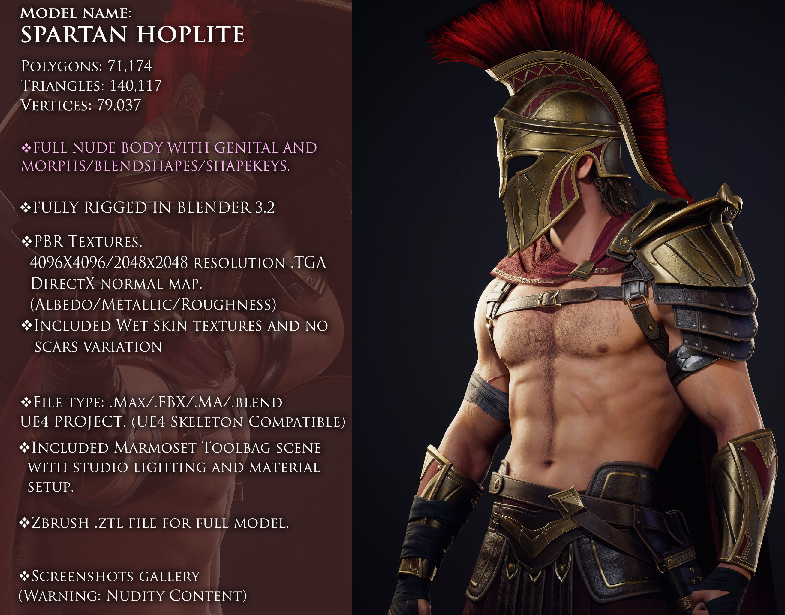 Spartan Hoplite - Game Ready Low-poly 3D model_3